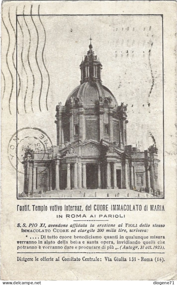 Pontif. Tempio Votivo Internaz. Del Cuore Immacolato Di Maria In Roma Ai Parioli 1933 - Chiese