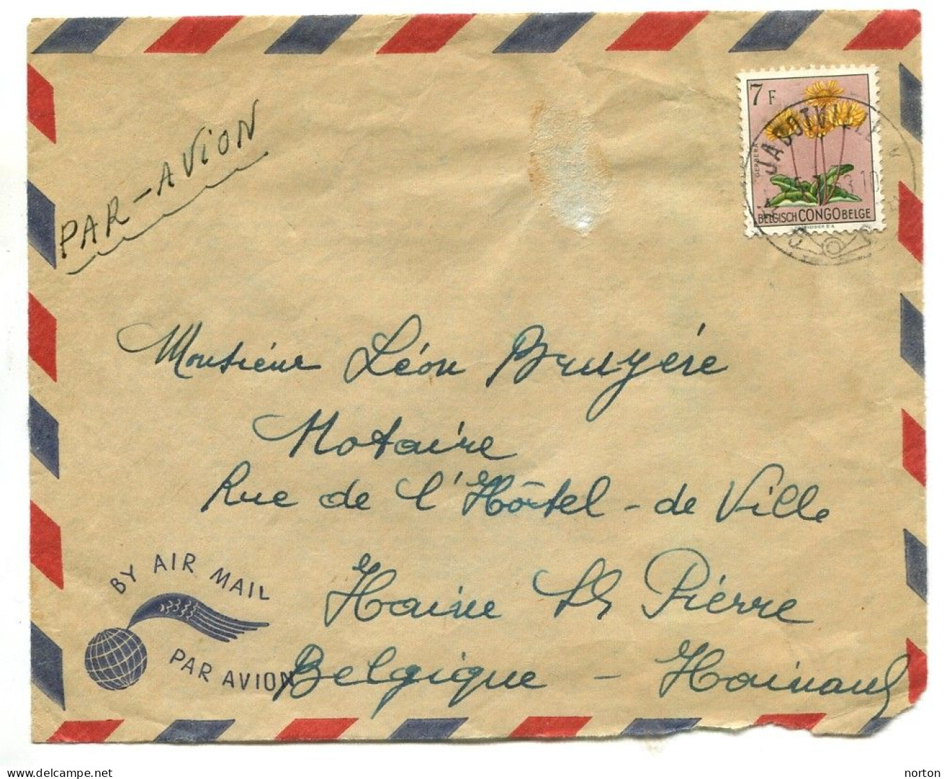 Congo Jadotville Oblit. Keach 10(K.) Sur C.O.B. 318 Sur Lettre Vers Haine St Pierre Le 25/07/1953 - Brieven En Documenten