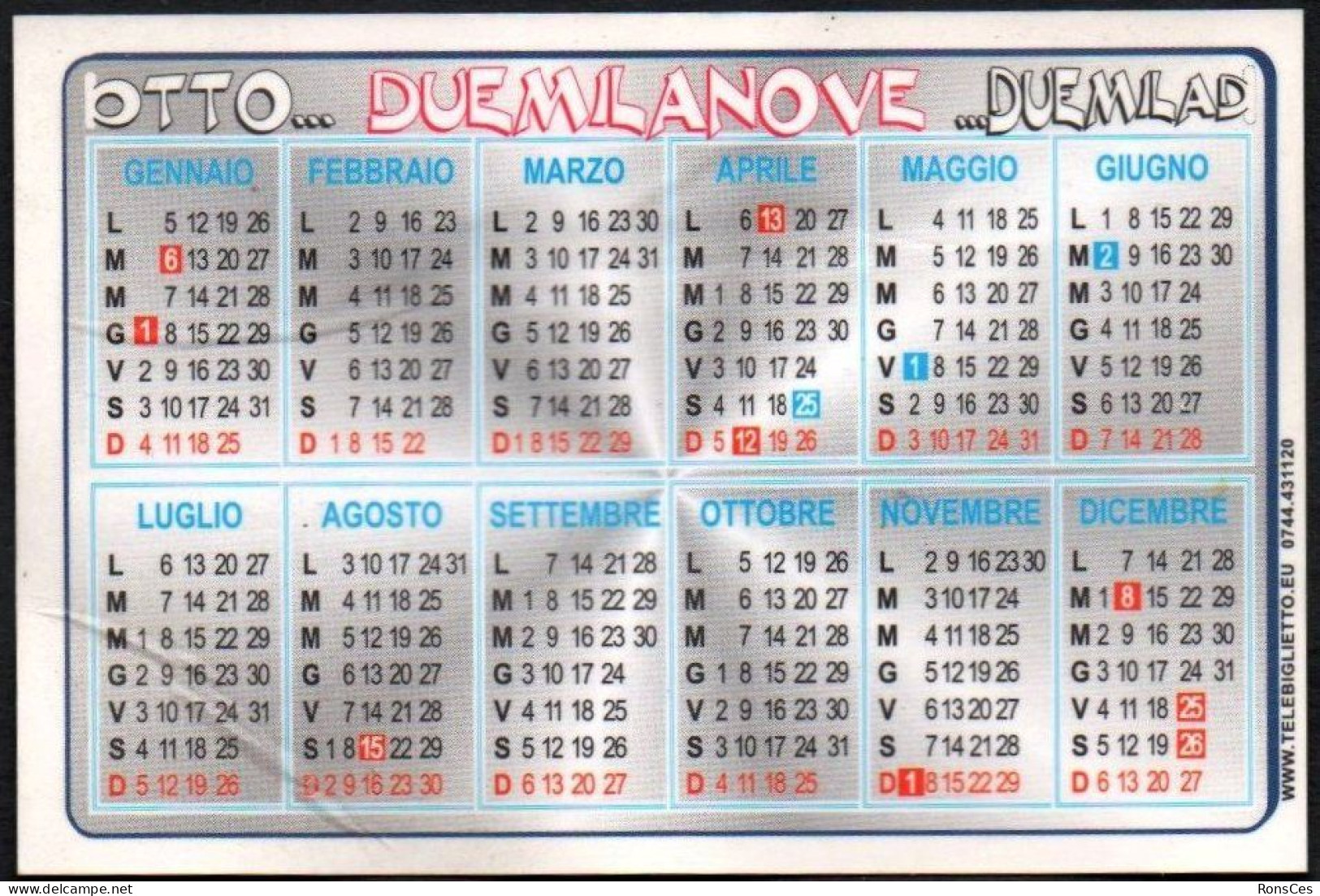 ITALIA 2009 - CALENDARIO TASCABILE - MESSINA CAR SERVICE - I - Formato Piccolo : 2001-...