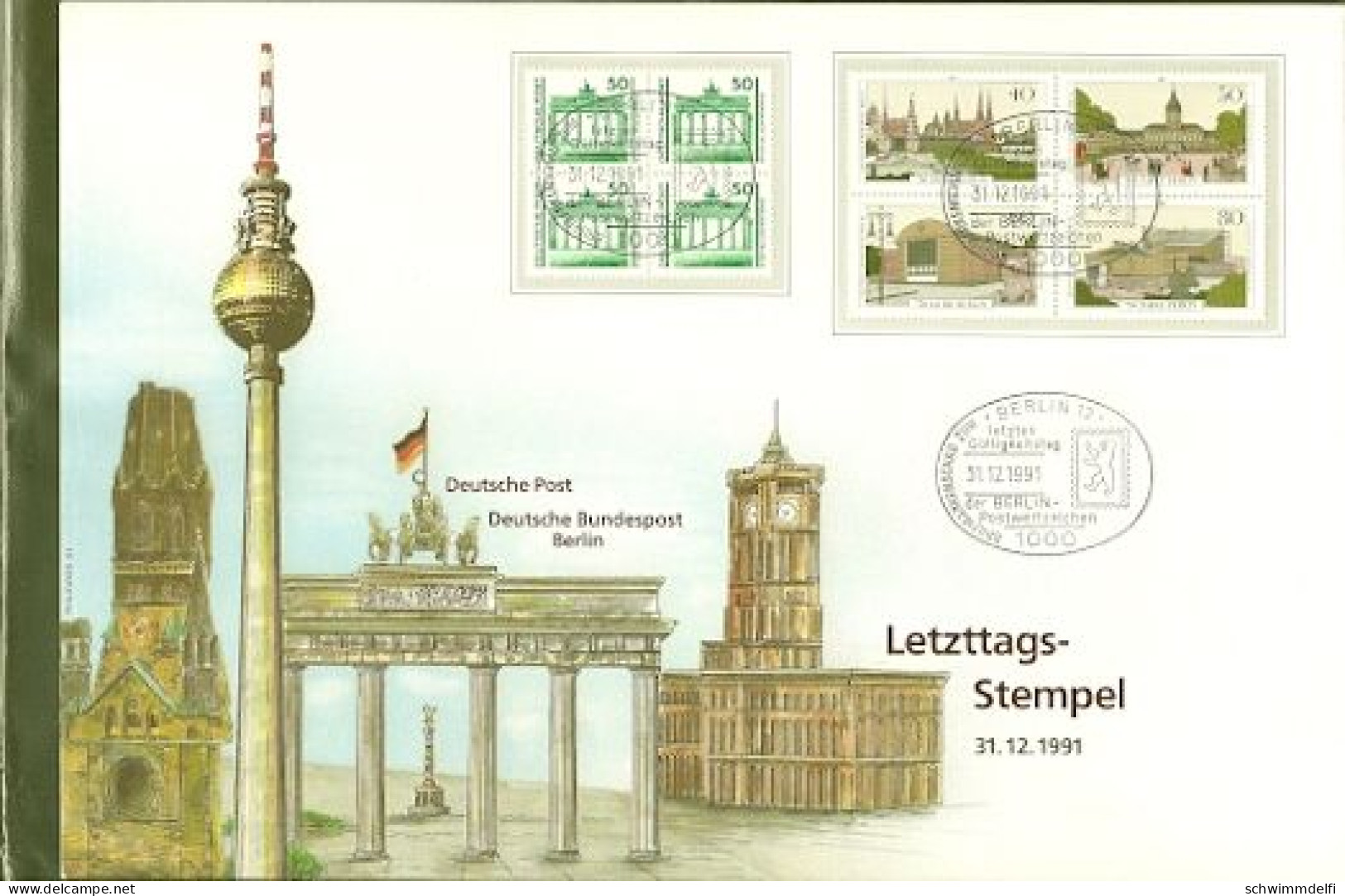 ALEMANIA - DDR - GERMANY - SOBRE CON MATASELLOS DEL ÚLTIMO DÍA  - 31.12.1991 - 750 AÑOS BERLÍN - CON 2 BLOCK A 4 BRIEFM. - Briefomslagen - Ongebruikt