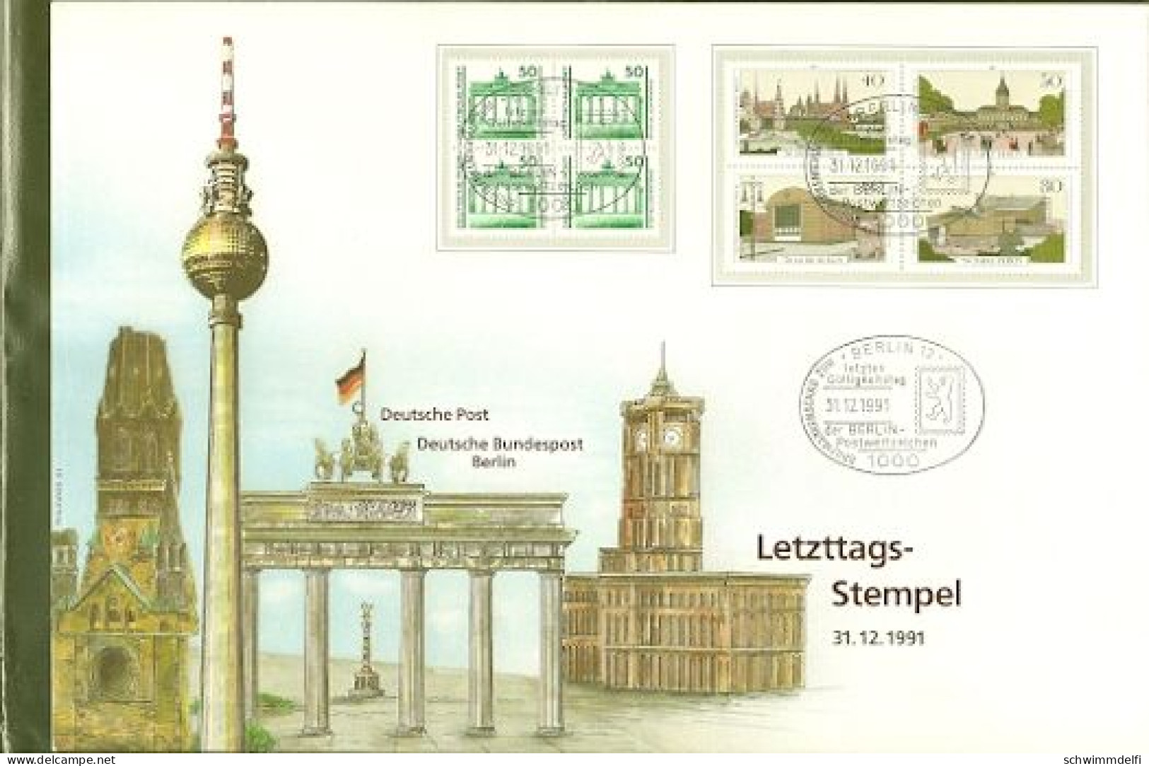 ALEMANIA - DDR - GERMANY - SOBRE CON MATASELLOS DEL ÚLTIMO DÍA  - 31.12.1991 - 750 AÑOS BERLÍN - CON 2 BLOCK A 4 BRIEFM. - Covers - Mint