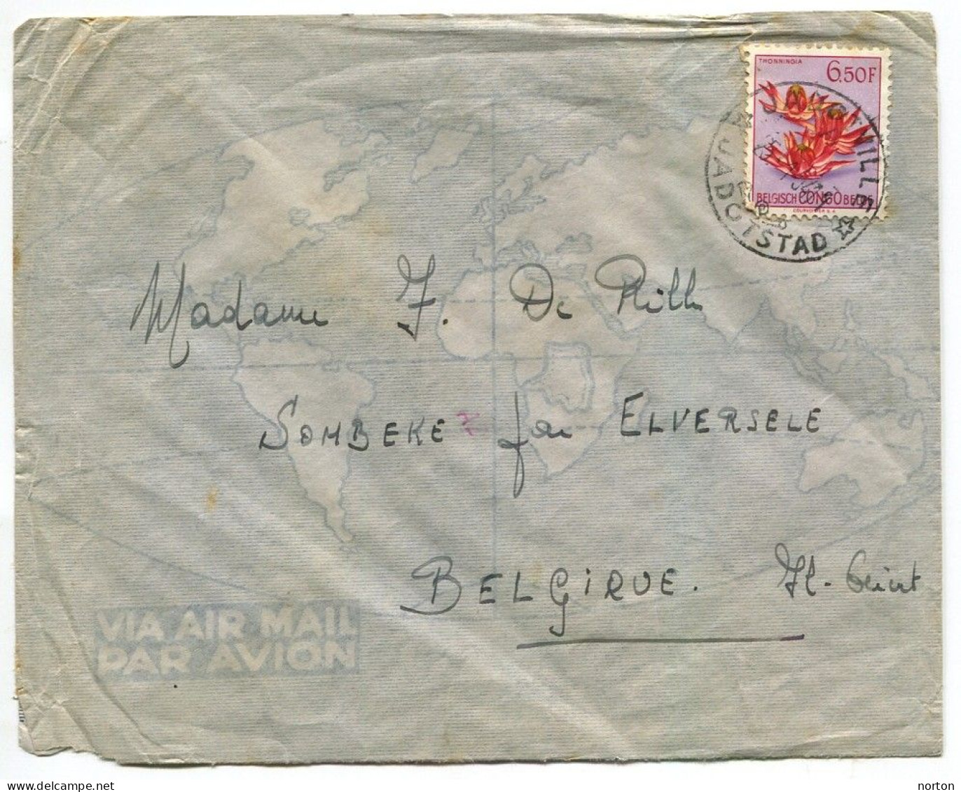 Congo Jadotville Oblit. Keach 12B(A)1 Sur C.O.B. 317 Sur Lettre Vers Sombeke Le 25/01/1954 - Storia Postale