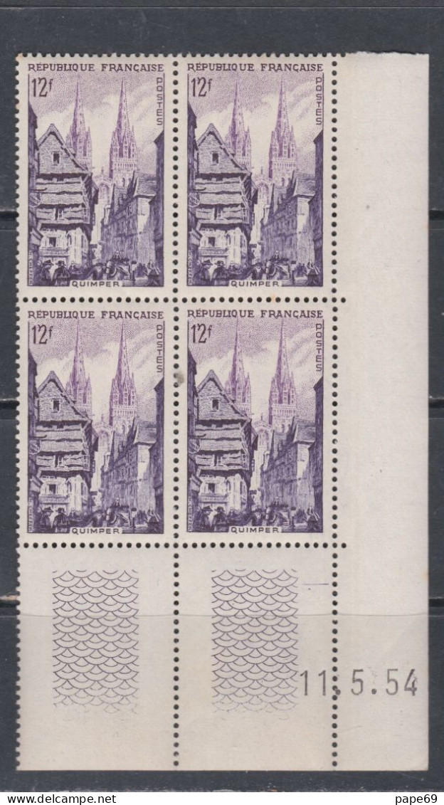 France N° 979 XX Quimper, La Rue Kéréon En Bloc De 4 Coin Daté Du 11 . 5 . 54 ; 1  Trait Sans Charnière, TB - 1950-1959