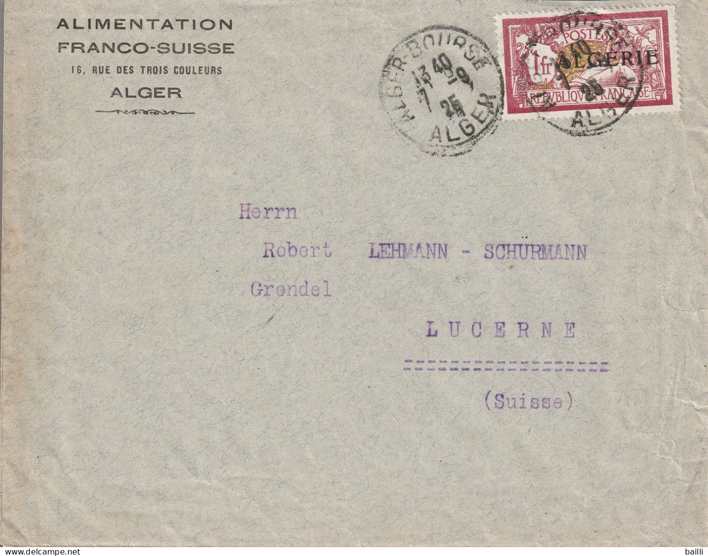 Algérie Lettre Alger - Bourse Pour La Suisse 1925 - Cartas & Documentos