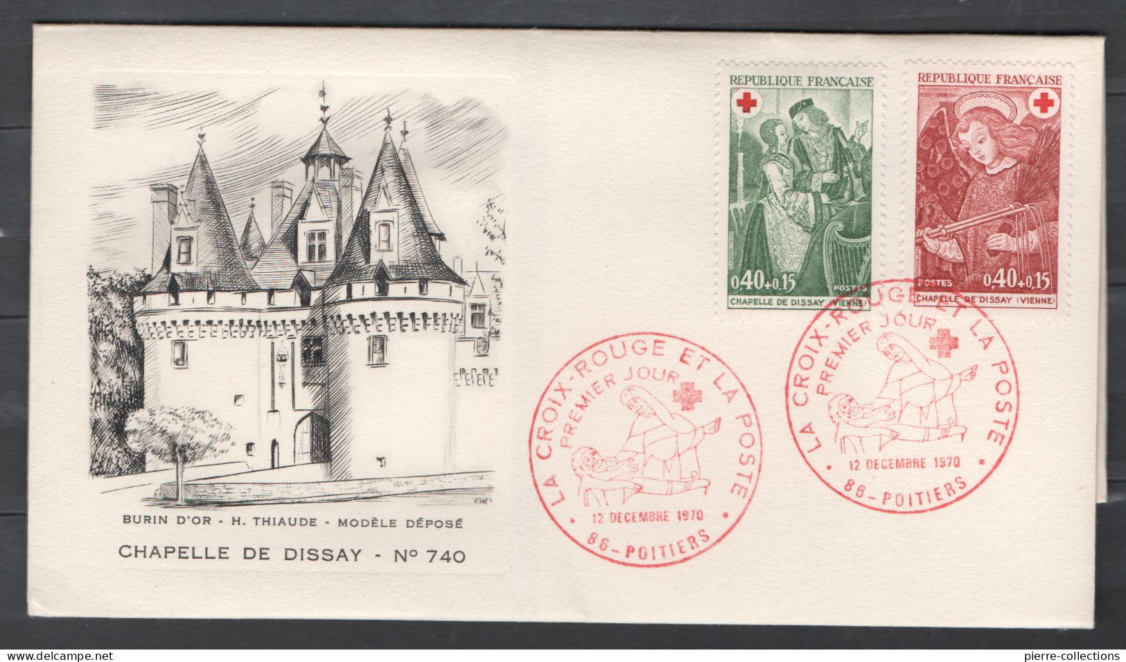 France N° 1661-1662 Oblitérés Sur Enveloppe 1e Jour - Burin D'or H. Thiaude - Croix-Rouge - Chapelle De Disay - 1970-1979