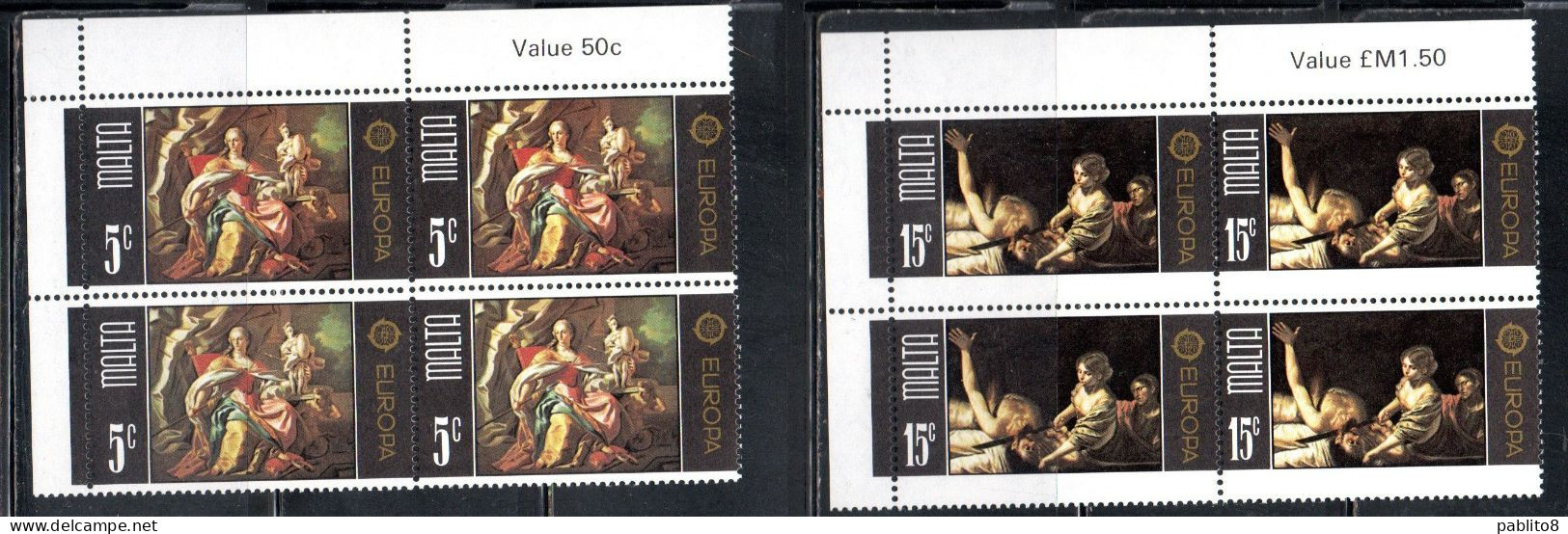 MALTA 1975 EUROPA CEPT PAINTING DIPINTI COMPLETE SET SERIE COMPLETA BLOCK QUARTINA MNH - Malta