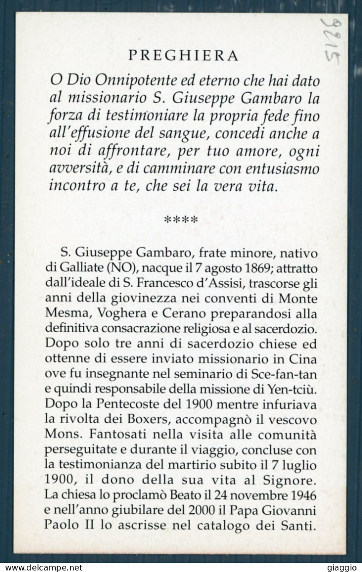 °°° Santino N. 9215 - S. Giuseppe Maria Gambaro - Cartoncino °°° - Religión & Esoterismo