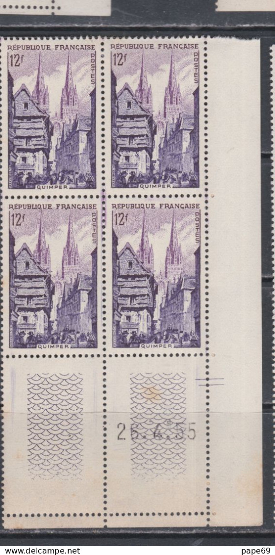 France N° 979 XX Quimper, La Rue Kéréon En Bloc De 4 Coin Daté Du 26 . 4 . 55 ; 2  Traits Sans Charnière, TB - 1950-1959