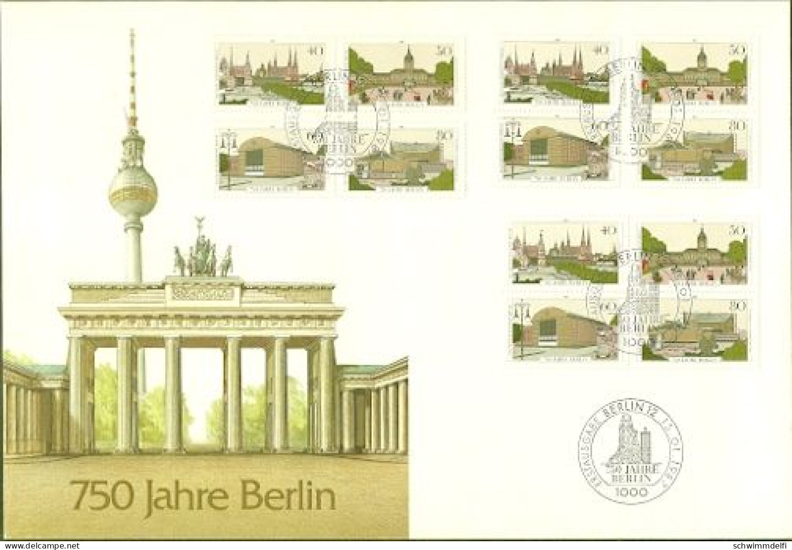 ALEMANIA - DDR - SOBRE CON MATASELLOS DEL PRIMER DÍA - 15.01.1987 - 750 AÑOS BERLÍN - CON 2 BLOQUES A 4 Y 2 CON 2 SELLOS - Enveloppes - Neuves