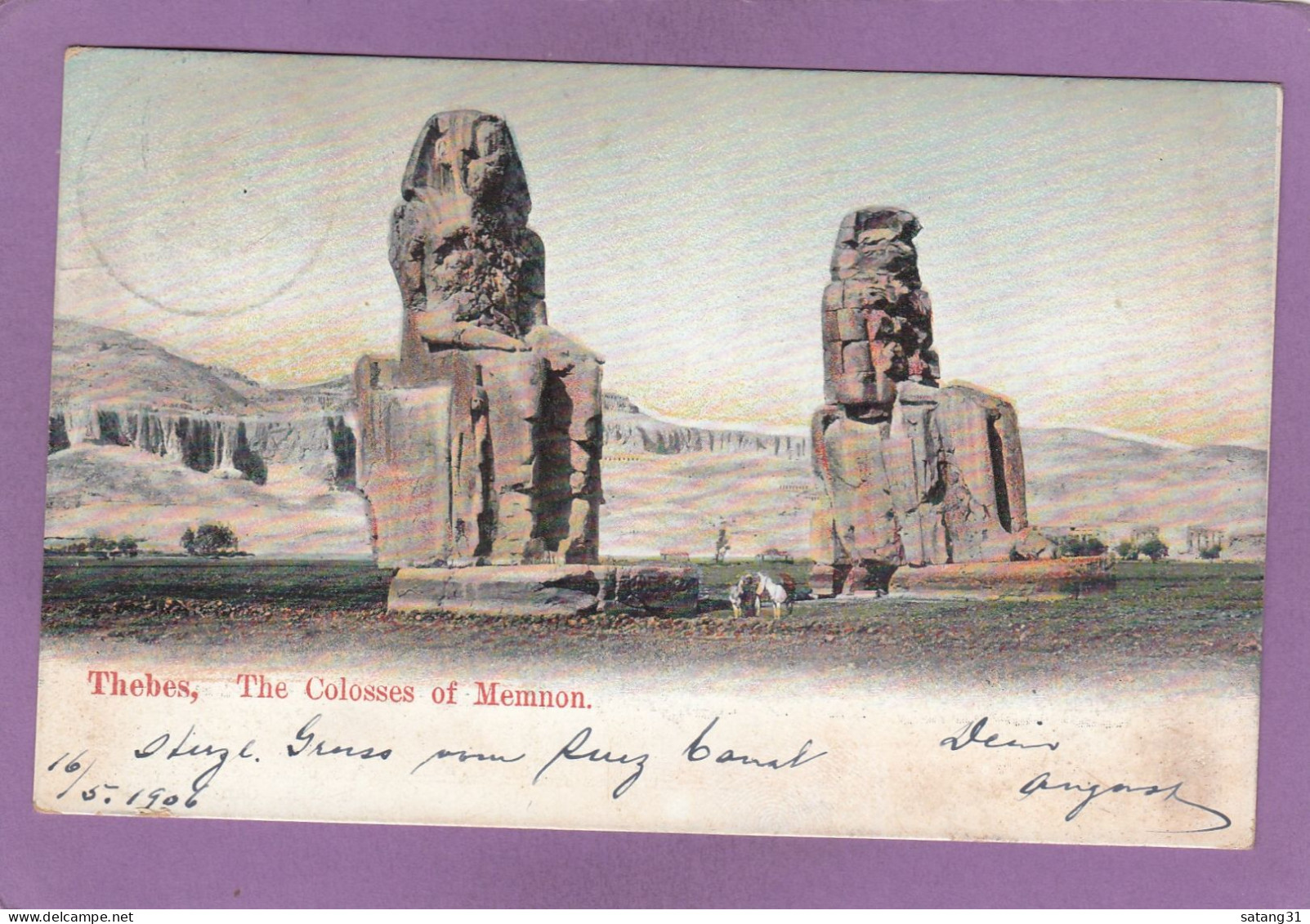 ANSICHTSKARTE AUS ÄGYPTEN(THEBES,THE COLOSSES OF MEMMON) MIT STEMPEL "DEUTSCHE SEEPOST  ASIATISCHE HAUPTLINIE". - Cartes Postales