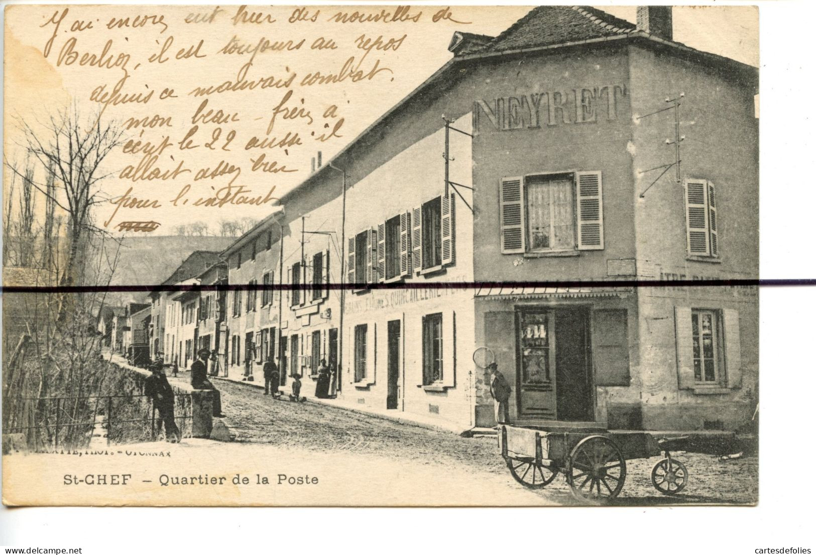 CPA  . Isère . D38. SAINT-CHEF . Quartier De La Poste . Quincaillerie   Neyret , Café - Saint-Chef