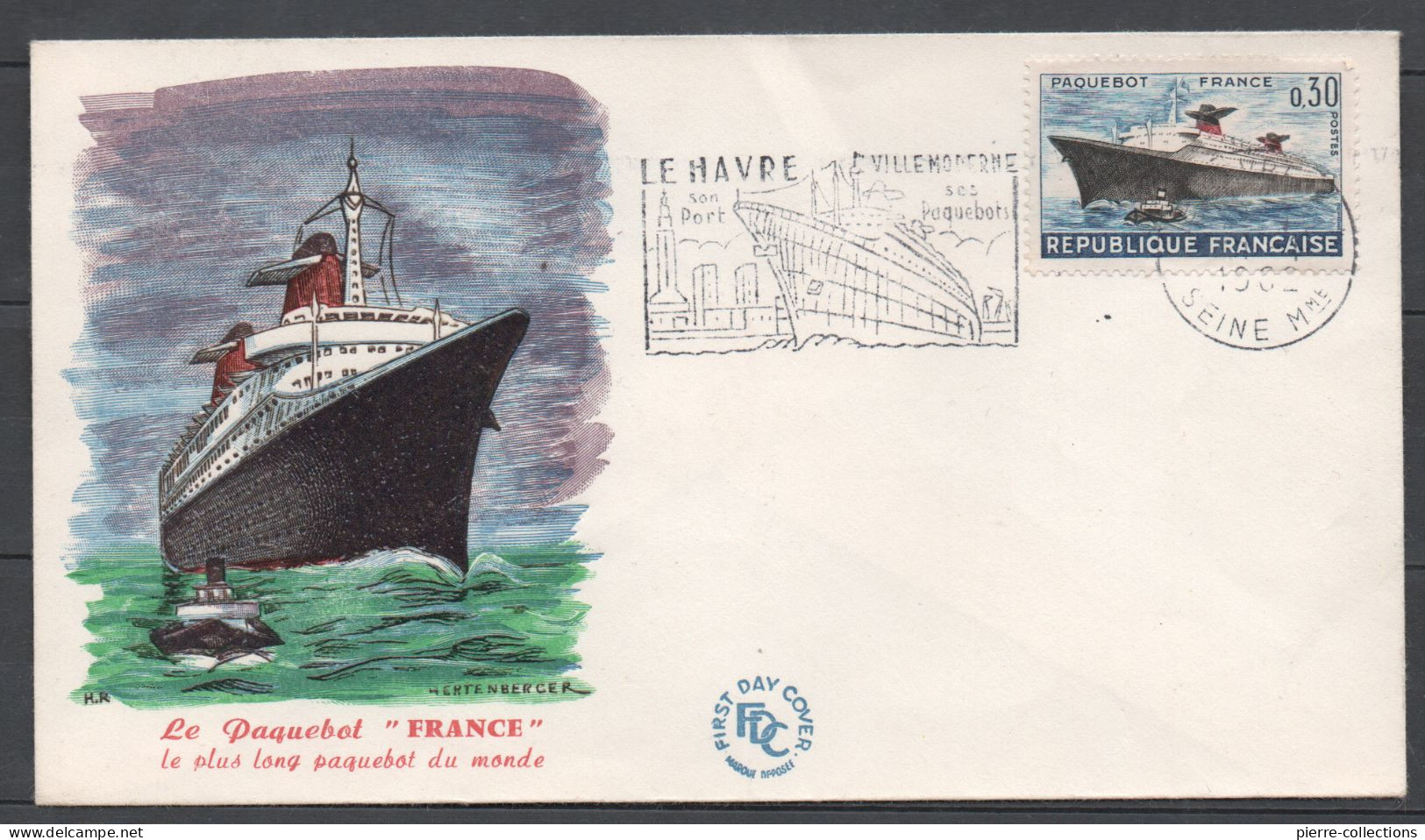 France N° 1325 Oblitéré Sur Enveloppe 1e Jour - Le Havre - Paquebot France - Belle Illustration De Hertenberger - 1960-1969