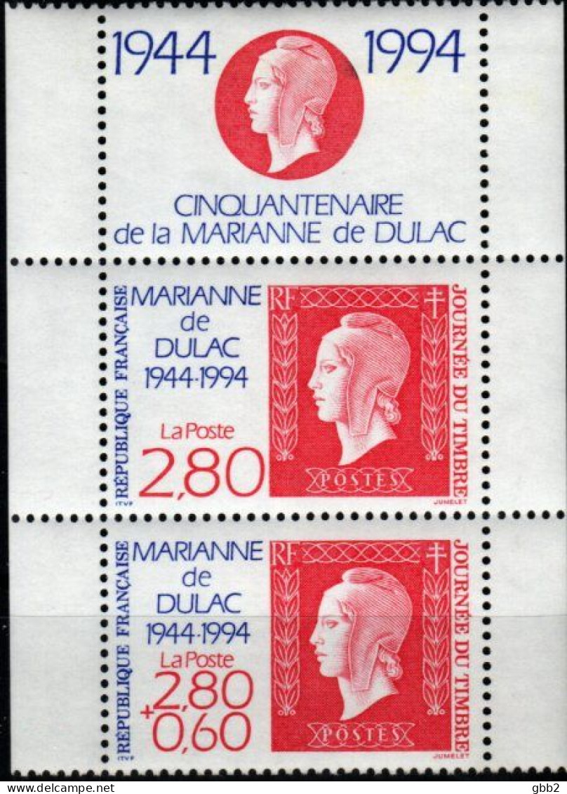 FRANCE - YT N° 2864 Aa "Marianne De DULAC" En Paire + Vignette. SEULE PROPOSITION Sur DELCAMPE Sous Cette Forme. - Unused Stamps