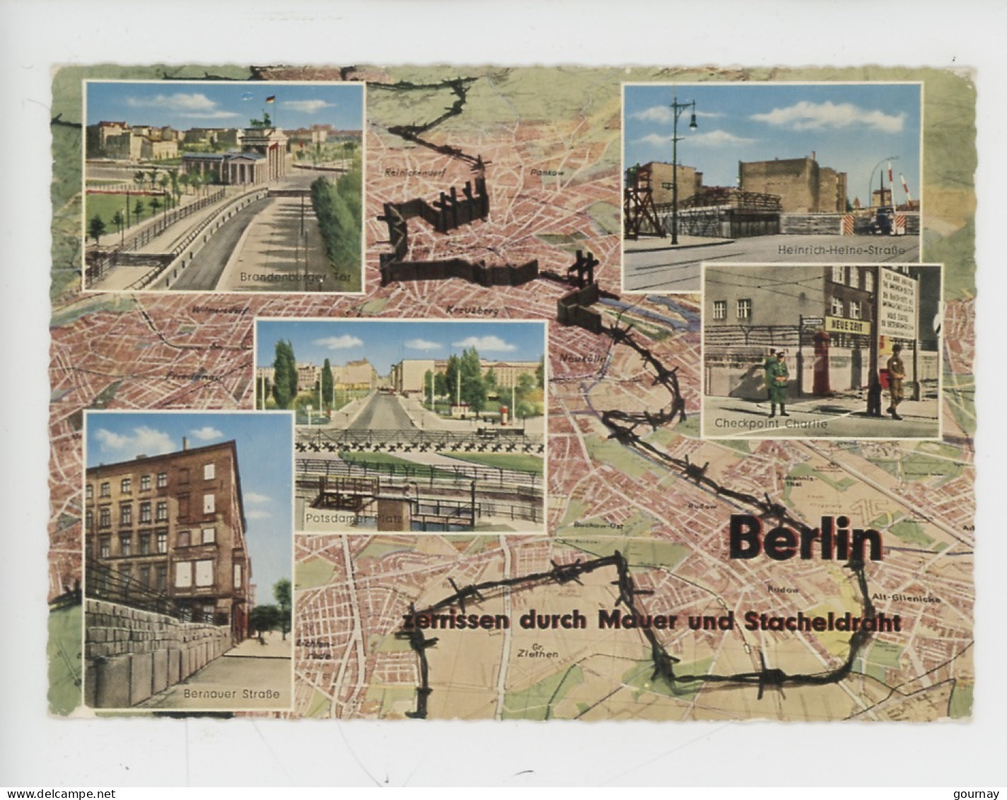 Mur De Berlin, Zerrissen Durch Mauer Und Stacheldrcht - Plan Multivues Cp Vierge N°2119 - Muro De Berlin