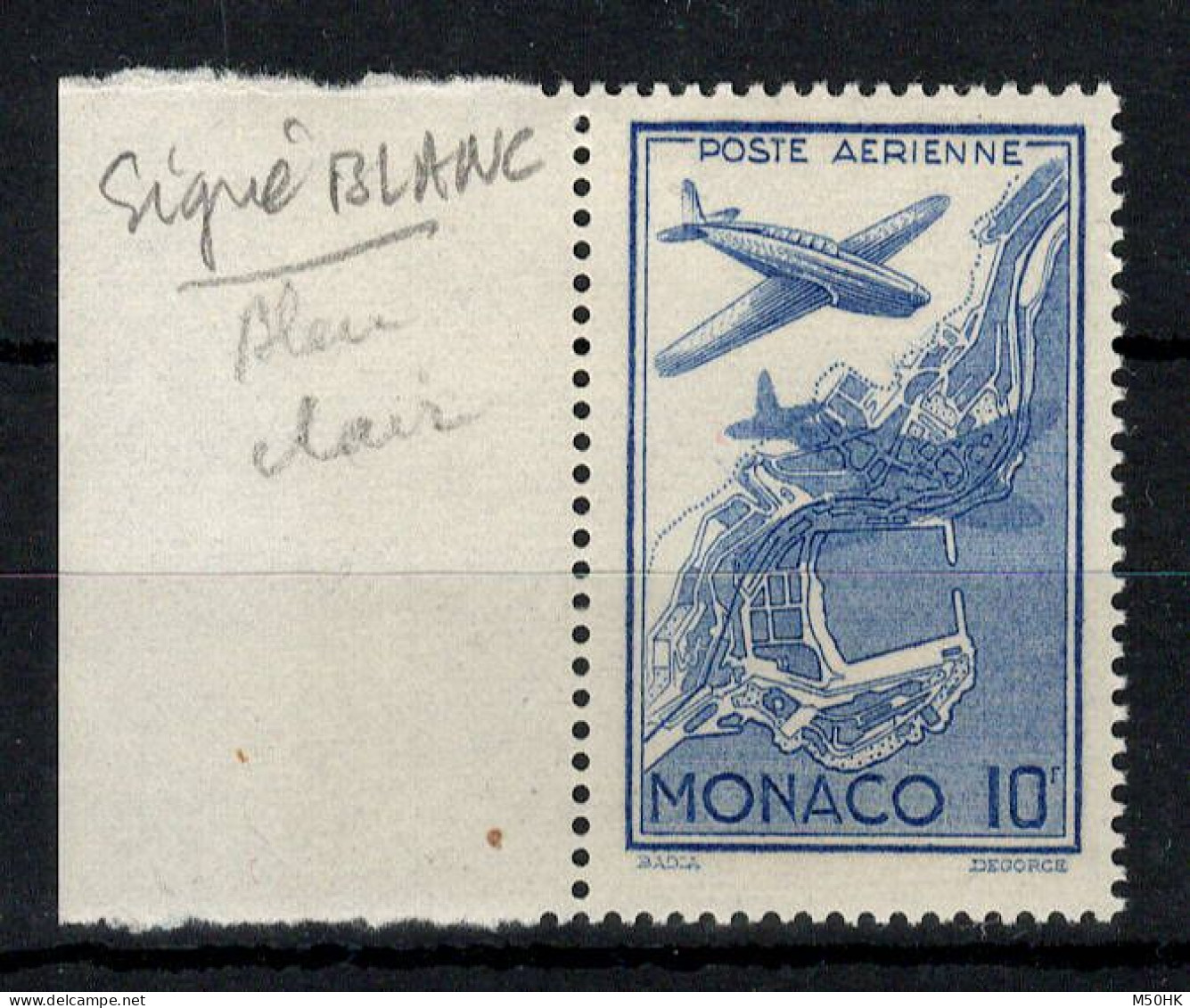 Monaco - Variété - Signé BLANC - YV PA 3 Variété Bleu Clair , N** MNH Luxe - Aéreo