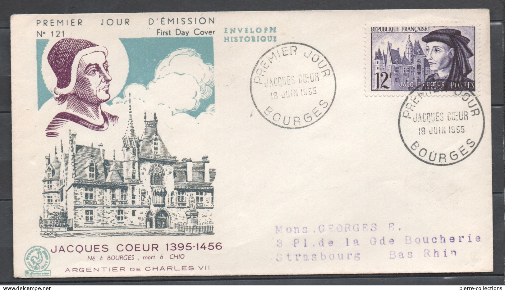 France N° 1034 Oblitéré Sur Enveloppe 1e Jour - Jacques Coeur (1395-1456) Né à Bourges - Argentier Du Roi Charles VII - 1950-1959