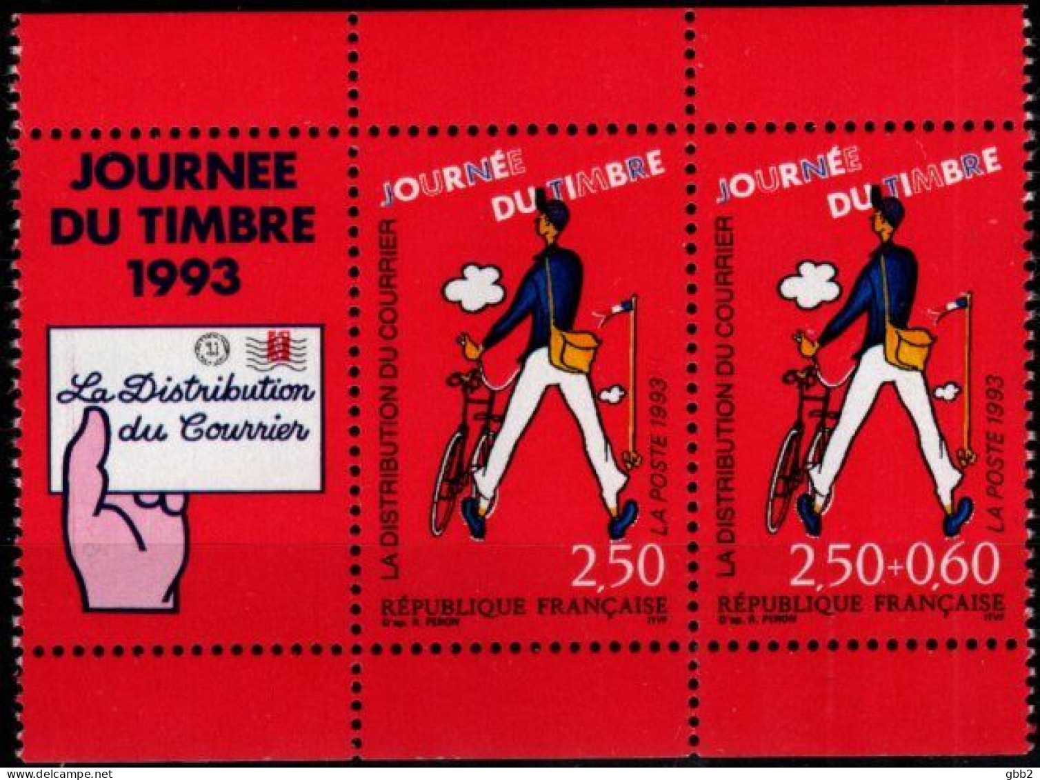 FRANCE - YT N° 2793 Aa "JOURNEE DU TIMBRE 1993" En Paire + Vignette. SEULE PROPOSITION Sur DELCAMPE Sous Cette Forme. - Unused Stamps
