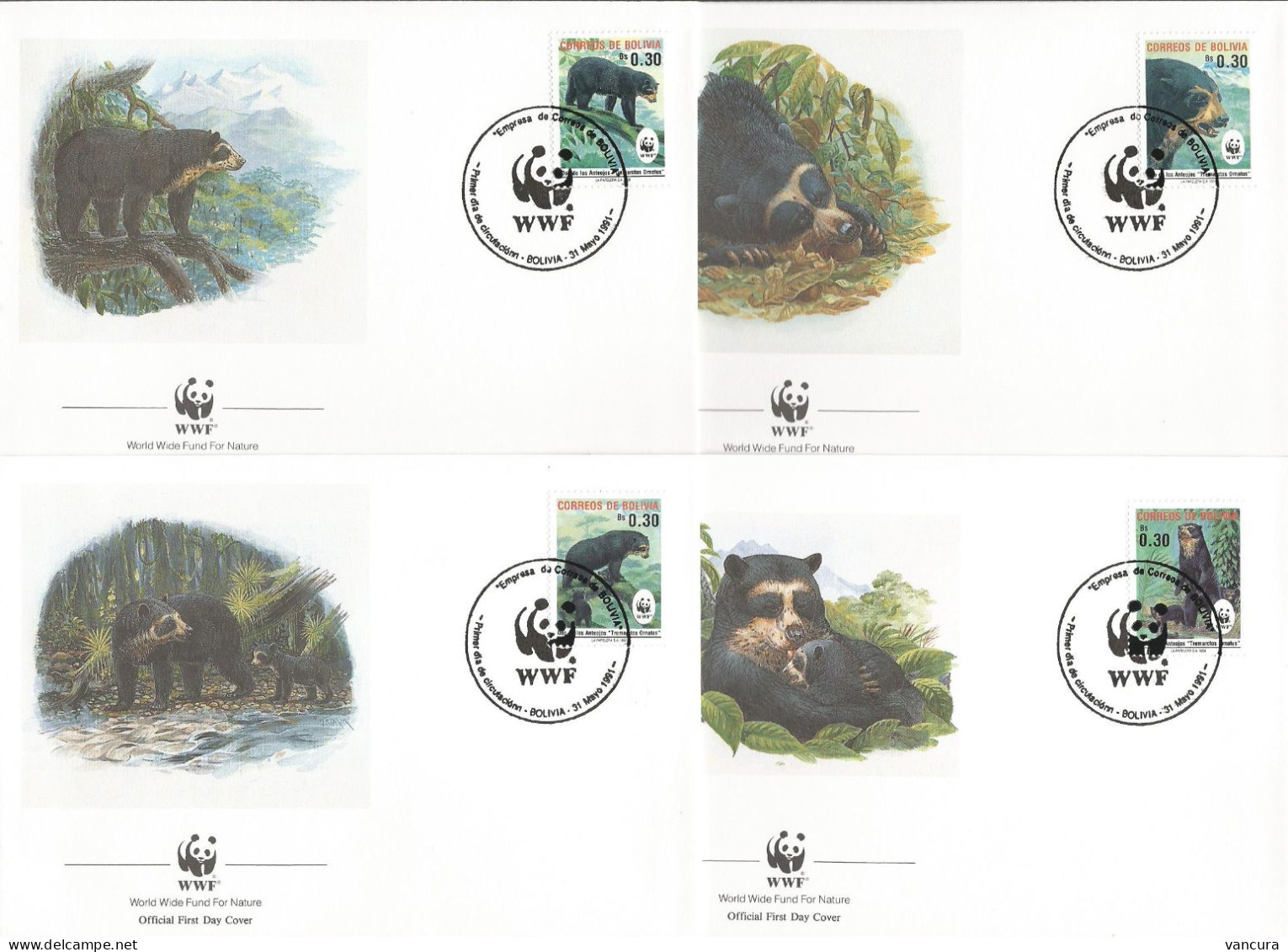 FDC Bolivia/WWF Protected Bear 1994 - Bären