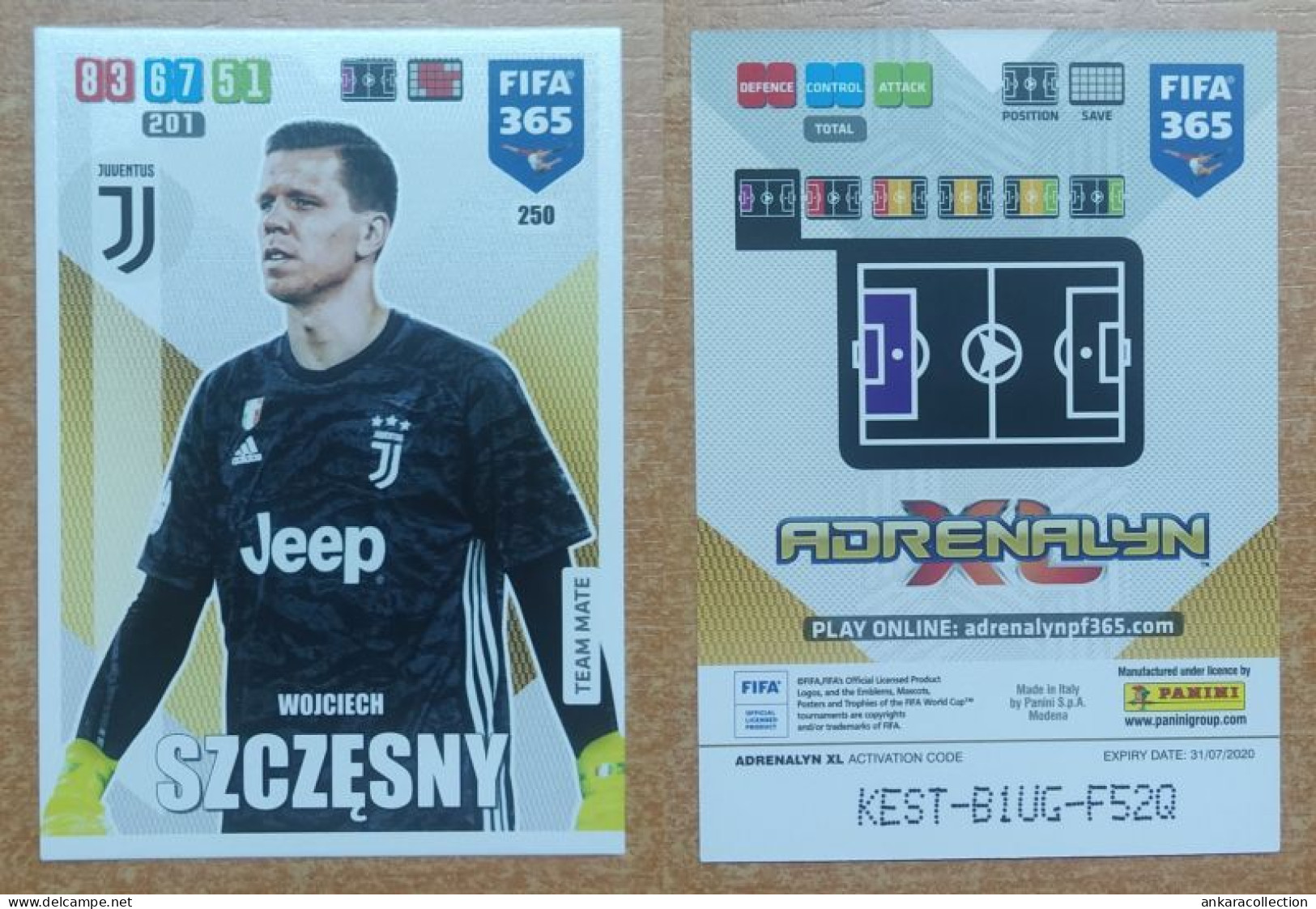 AC - 250 WOJCIECH SZCZESNY  JUVENTUS  PANINI FIFA 365 2020 ADRENALYN TRADING CARD - Tarjetas