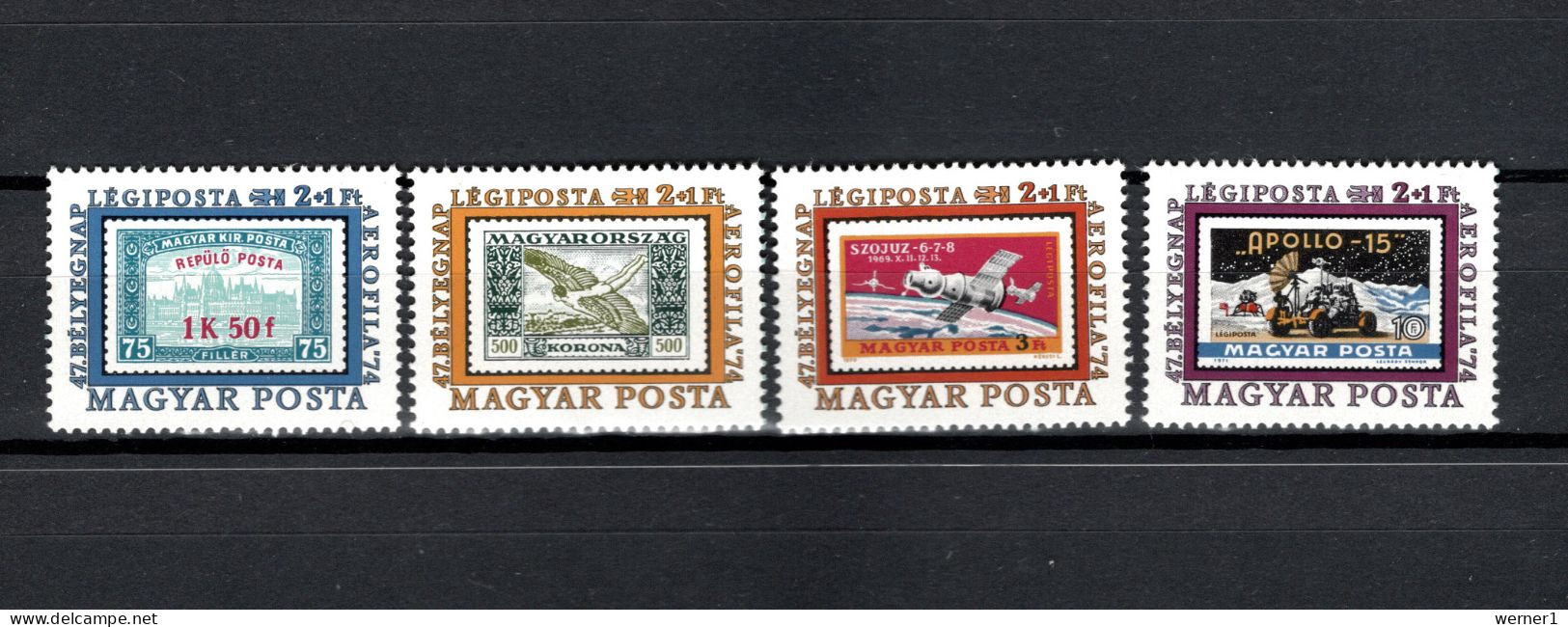 Hungary 1974 Space, Aerophila 74 Budapest, Aviation 4 Stamps From S/s MNH - Europa