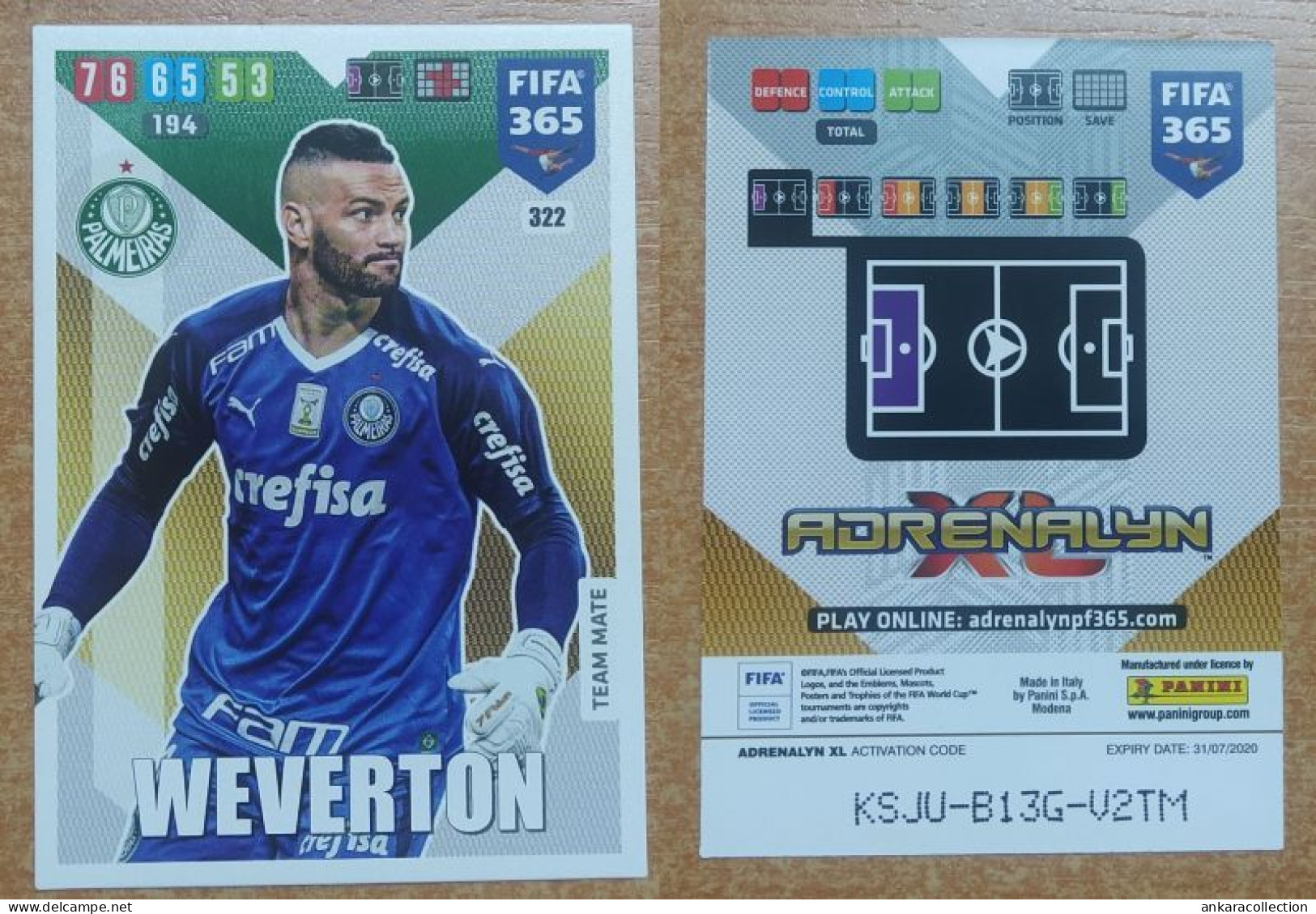 AC - 322 WEVERTON  PALMEIRAS  PANINI FIFA 365 2020 ADRENALYN TRADING CARD - Trading Cards