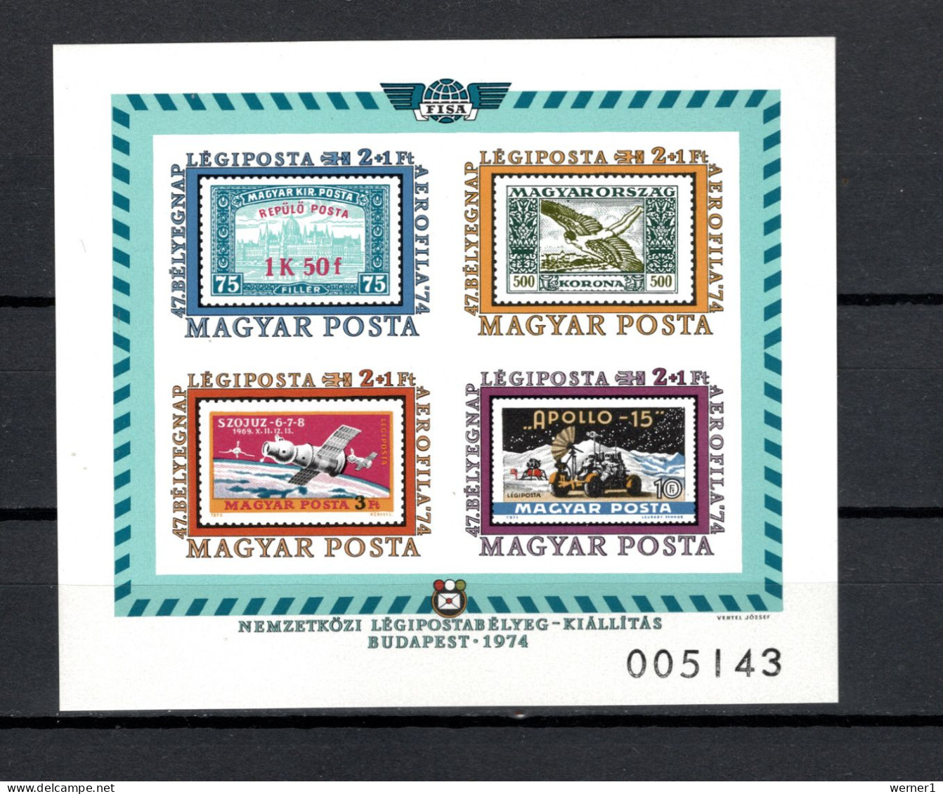 Hungary 1974 Space, Aerophila 74 Budapest, Aviation S/s Imperf. MNH -scarce- - Europe