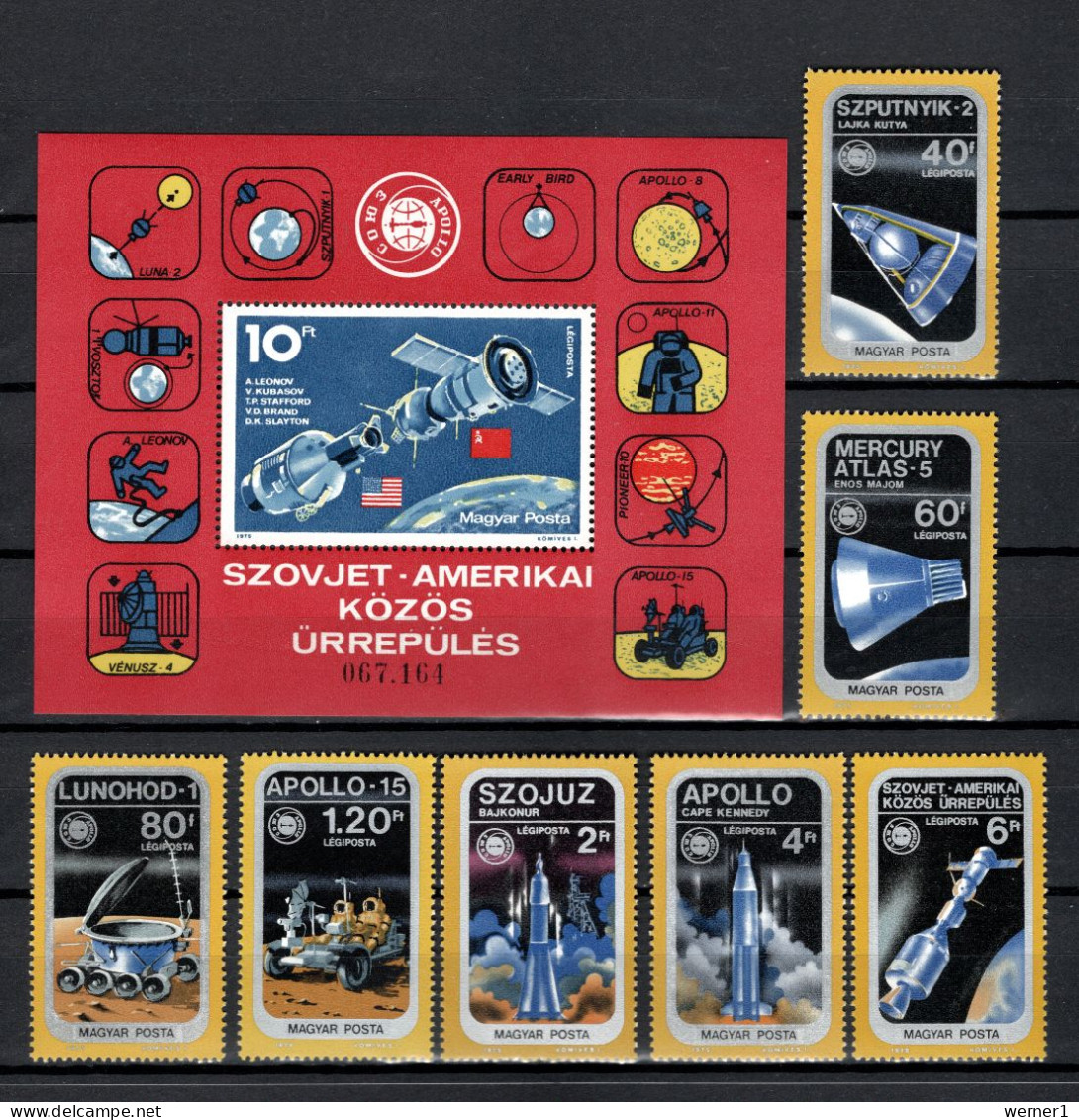 Hungary 1975 Space, Apollo-Soyuz Set Of 7 + S/s MNH - Europe