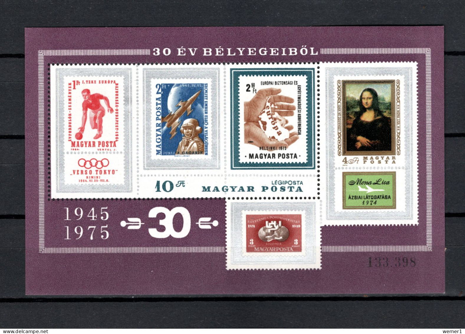 Hungary 1975 Space, Stamps On Stamps, Olympic Games Etc. S/s Violet MNH - Europa