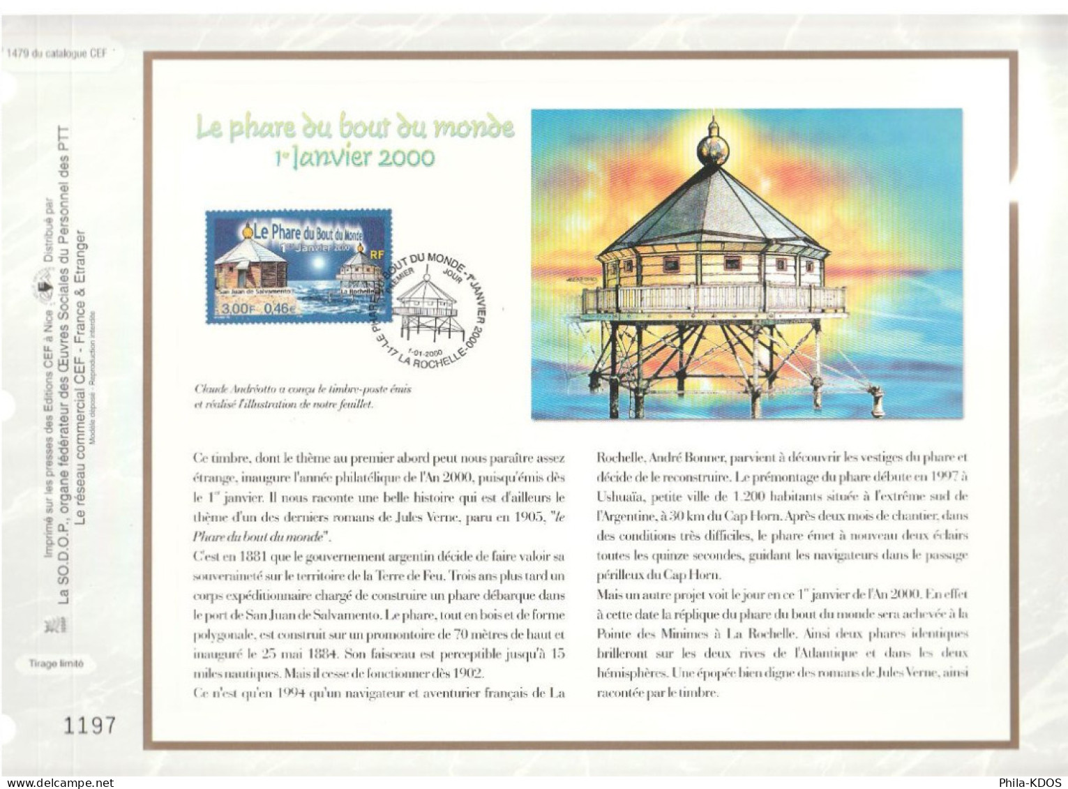 " LE PHARE DU BOUT DU MONDE " Sur Feuillet CEF De 2000. N° 1479. N° YT 3294 Parfait état FDC à Saisir !!! - Lighthouses