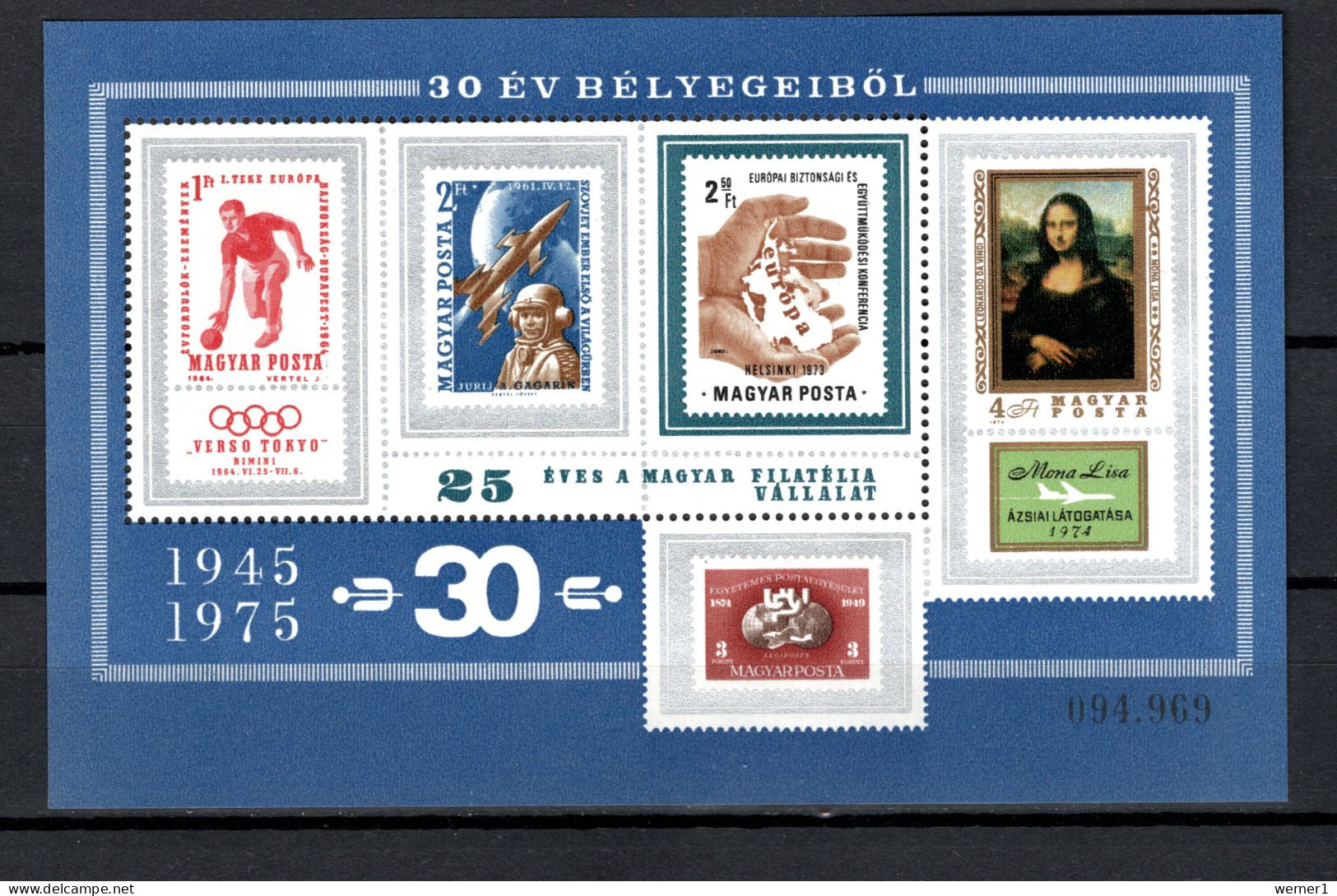 Hungary 1975 Space, Stamps On Stamps, Olympic Games Etc. S/s Blue MNH - Europe