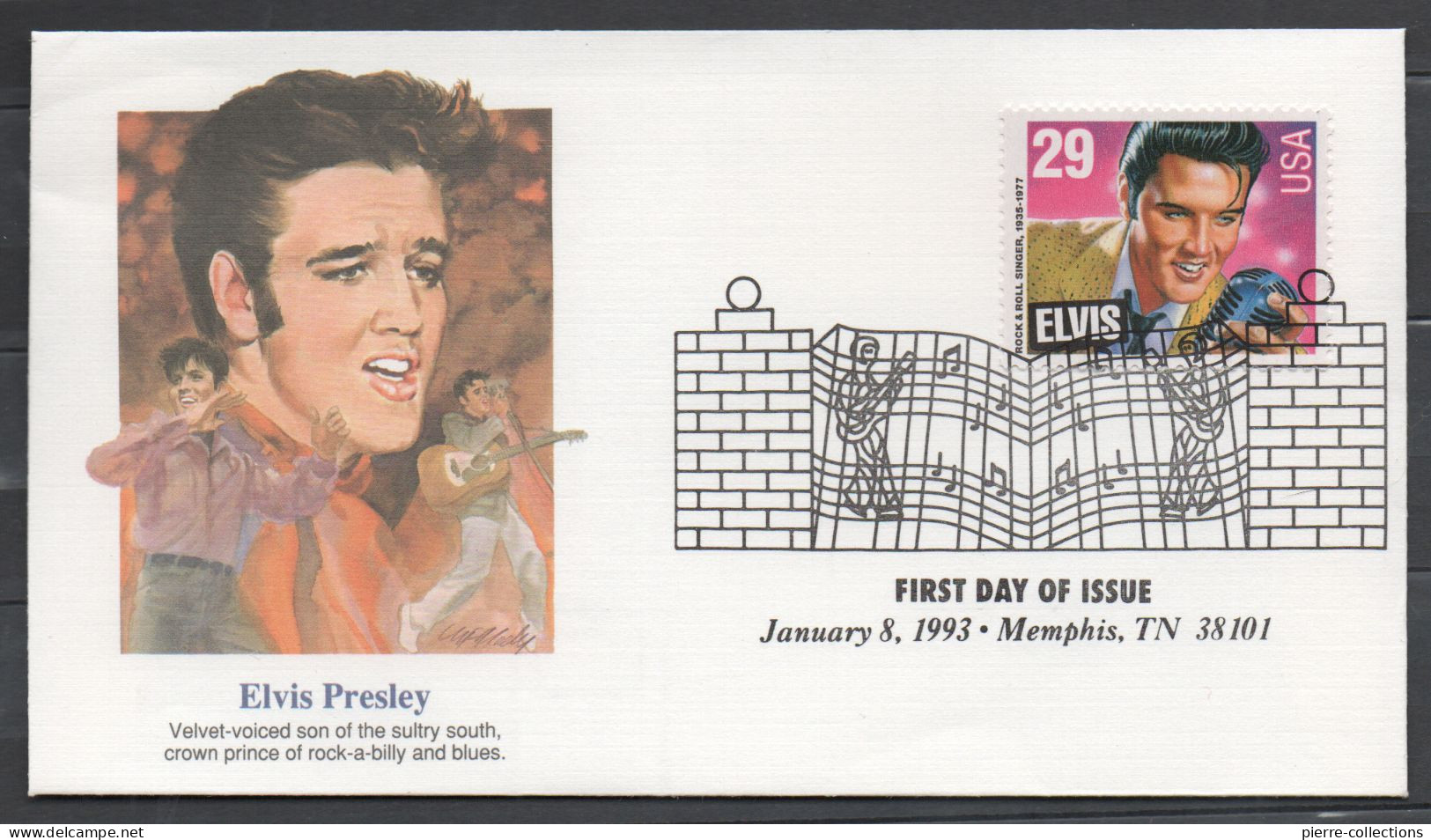 Etats-Unis N° 2130 Oblitéré Sur Enveloppe 1e Jour - FDC - Elvis Presley - Memphis 8 Janvier 1993 - Musique - 1991-2000