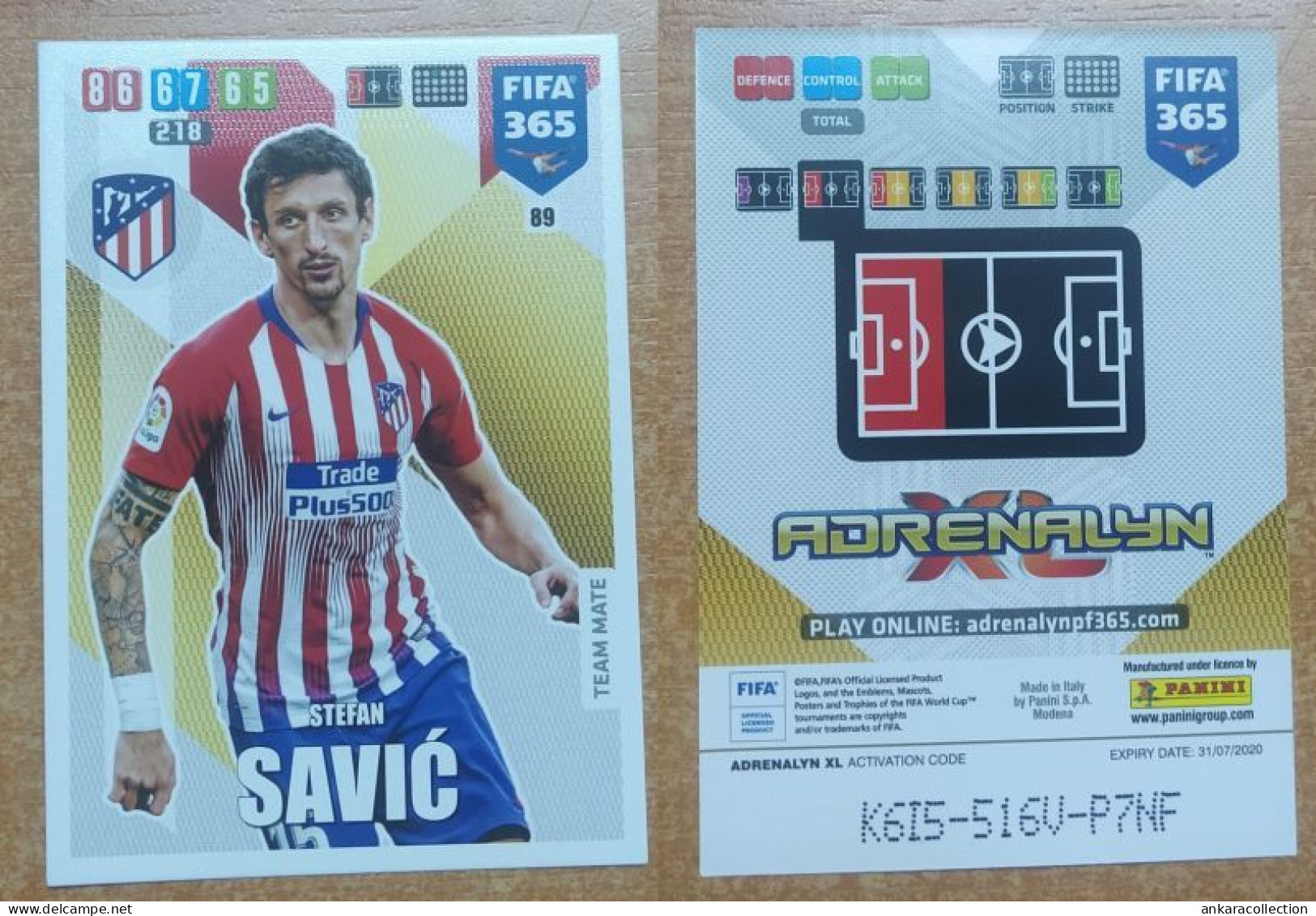 AC - 89 STEFAN SAVIC  CLUB ATLETICO DE MADRID  PANINI FIFA 365 2020 ADRENALYN TRADING CARD - Trading Cards