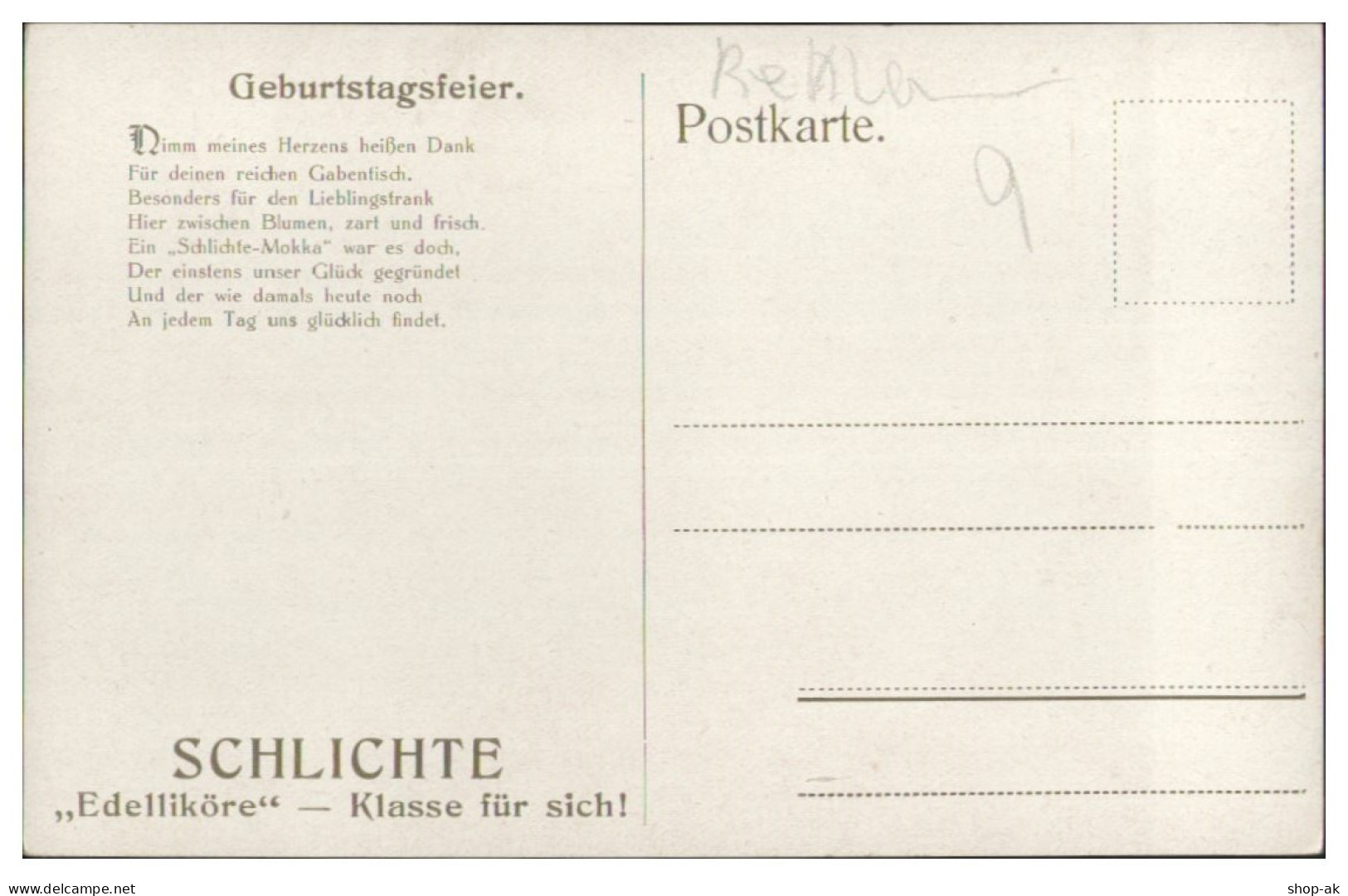 S4575/ Reklame Schlichte Edelliköre   Geburtstagsfeier Ca.1912 - Reclame