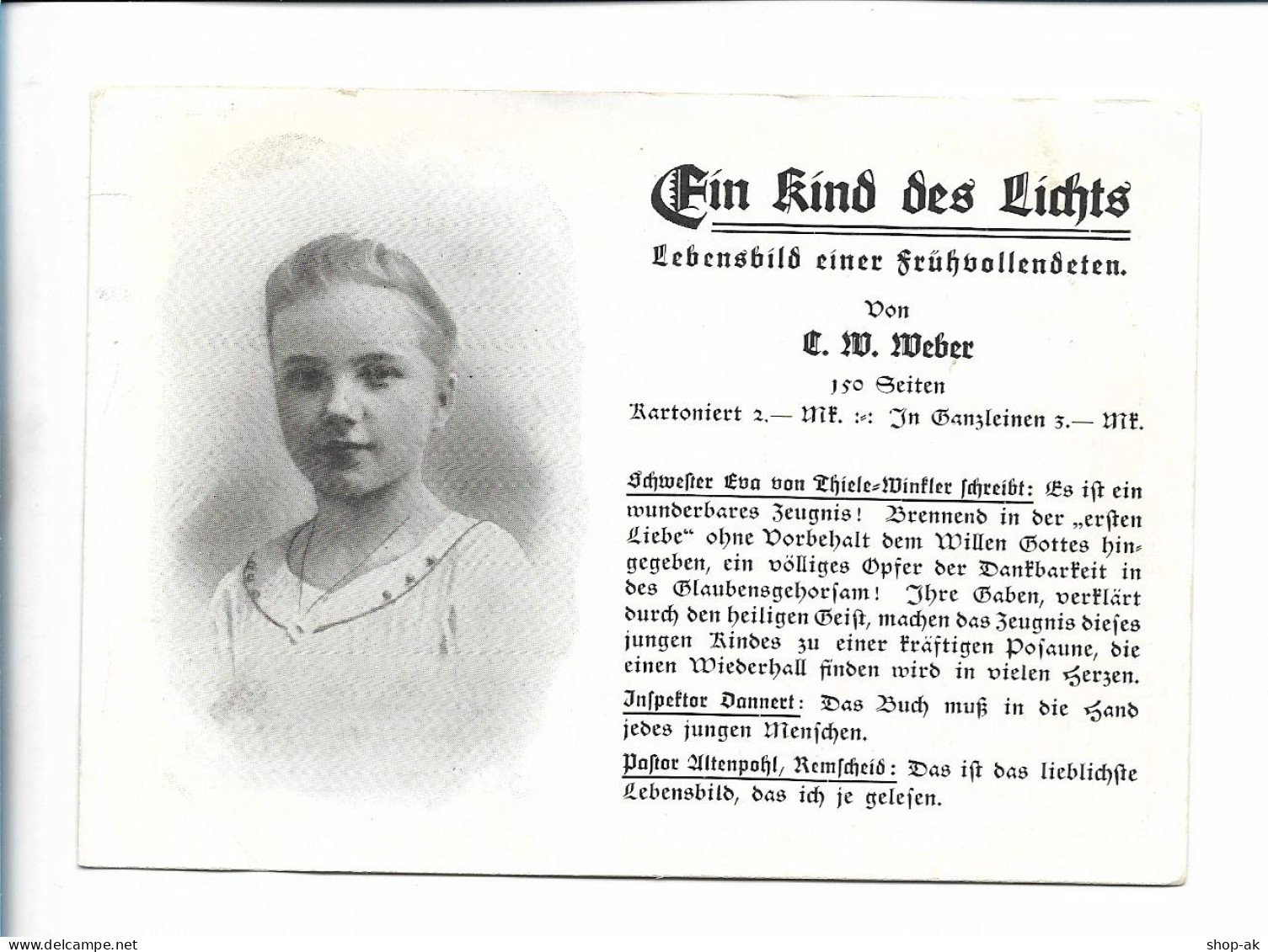 XX18926/Ein Kind Des Lichts Von C.W. Weber,  Reklame Aussaat-Verlag Ca.1925 - Reclame