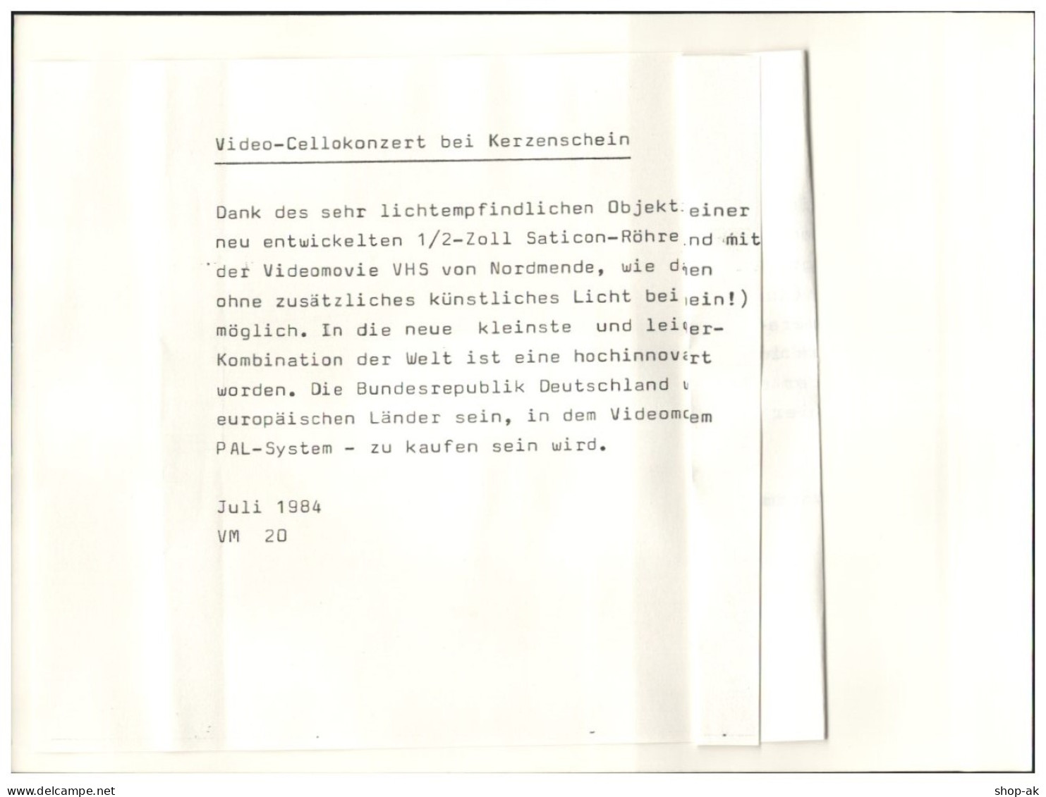 C5524/ Pressefoto Nordmende Video Movie Kamera  VHS 1984 - Publicités