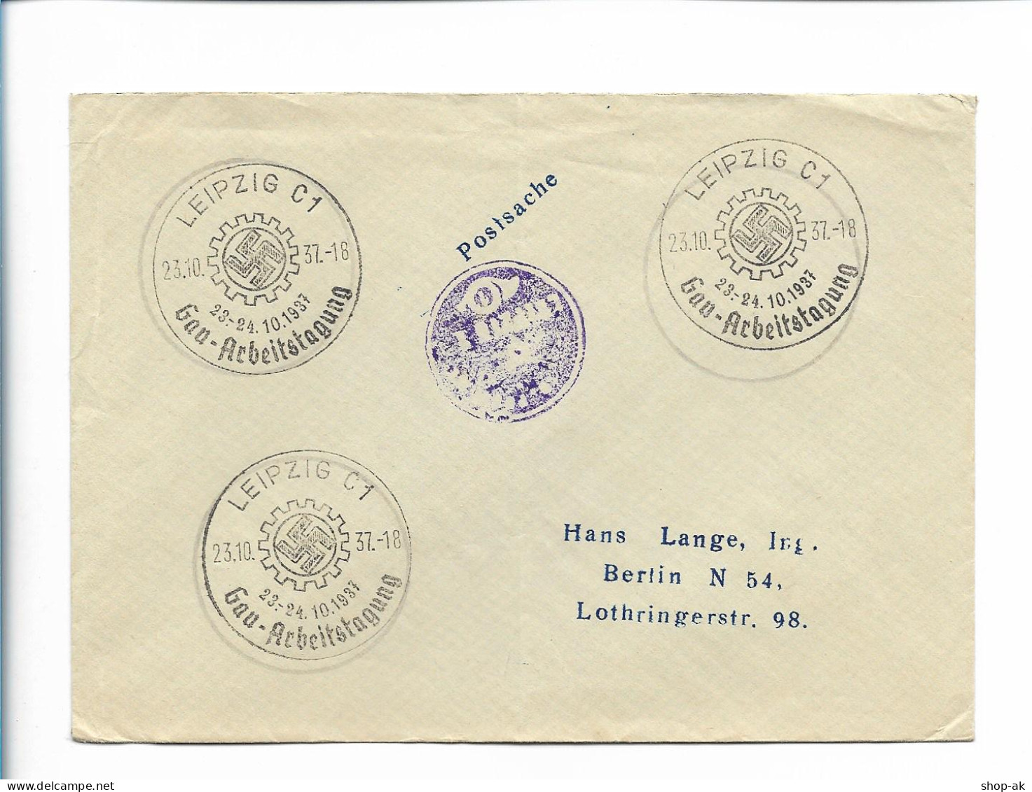 C5184/ Brief Postsache Stempel: Leipzig Gau-Arbeitstagung 1937 - 1939-45