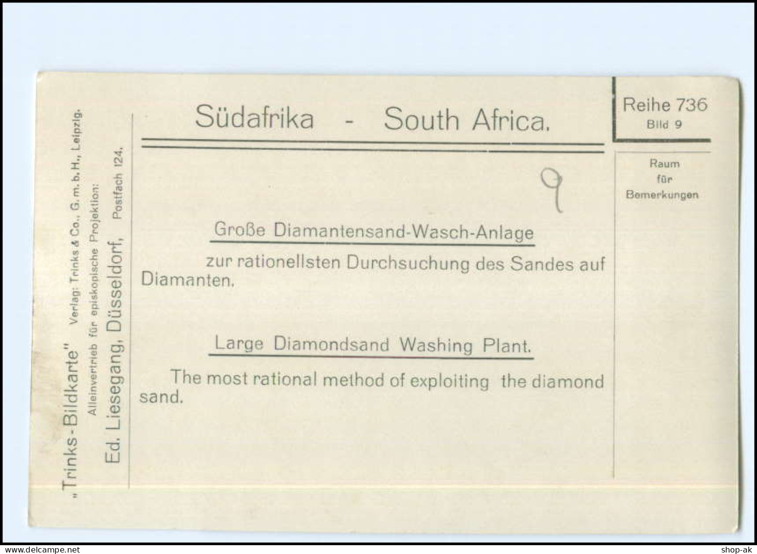 S3656/ Südafrika Diamantensand Waschanlage  Trinks-Bildkarte  AK Format Ca.1925 - Ohne Zuordnung