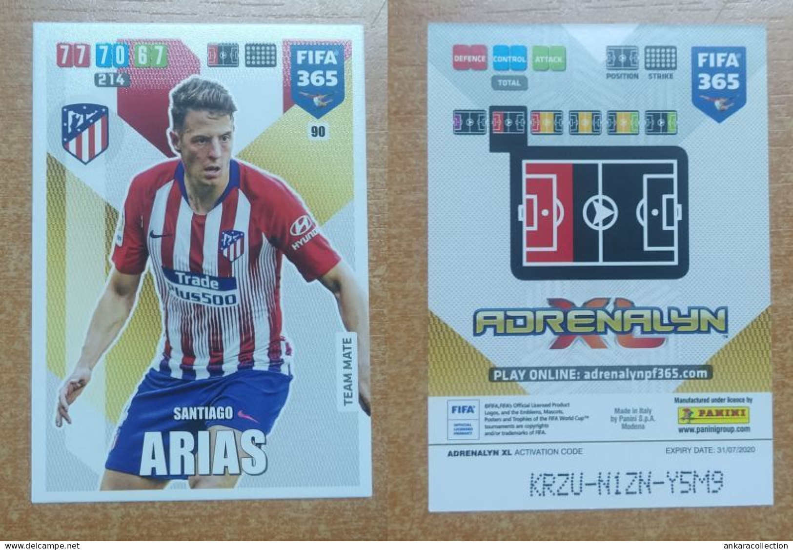 AC - 90 SANTIAGO ARIAS  CLUB ATLETICO DE MADRID  PANINI FIFA 365 2020 ADRENALYN TRADING CARD - Trading Cards