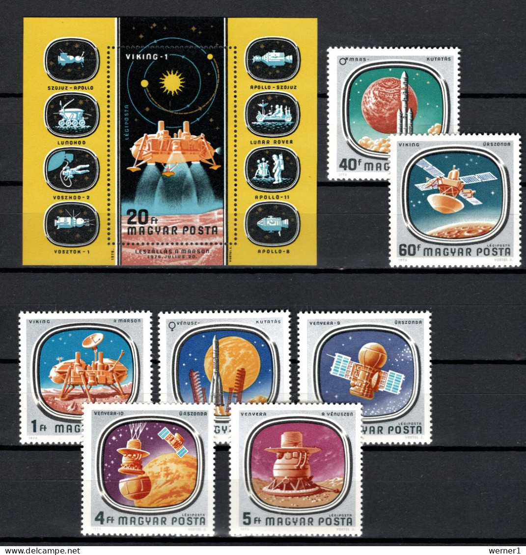 Hungary 1976 Space Research Set Of 7 + S/s MNH - Europe