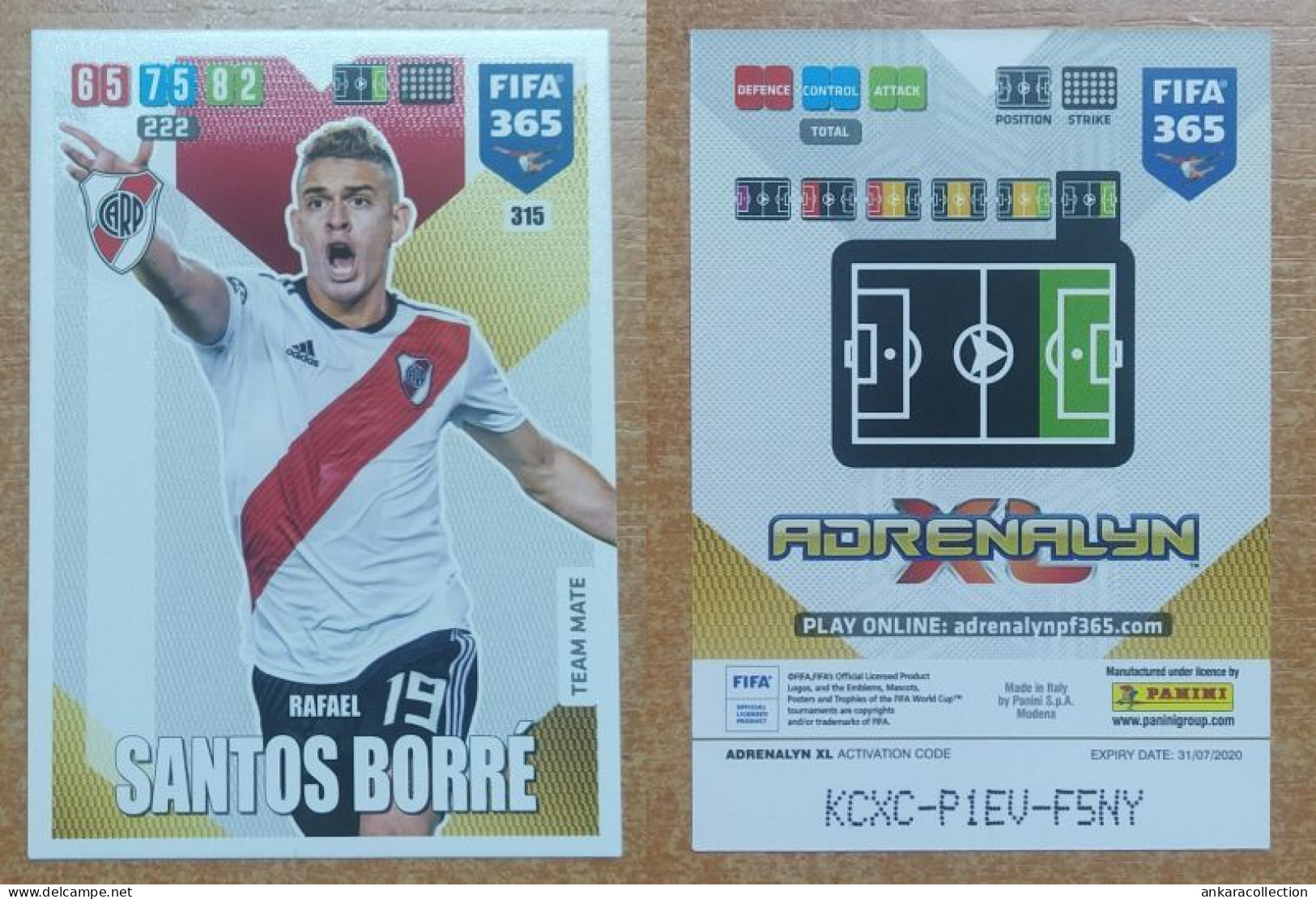 AC - 315 RAFAEL SANTOS BORRE  CA RIVER PLATE  PANINI FIFA 365 2020 ADRENALYN TRADING CARD - Trading-Karten