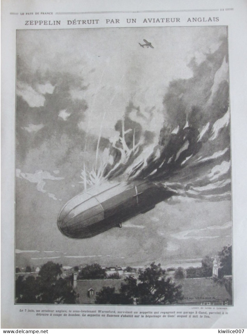 Guerre 14-18   Zeppelin Détruit Par Un Aviateur Anglais  Warneford Gand Gent BEGUINAGE Balon Dirigeable - Non Classificati