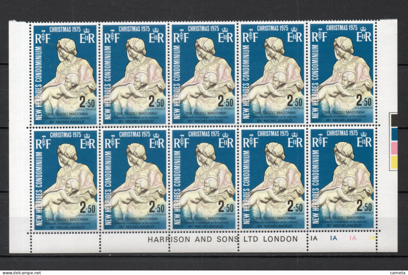Nlles HEBRIDES  N° 421 à 423  BLOCS DE DIX TIMBRES  NEUFS SANS CHARNIERE  COTE  50.00€    NOEL SCULPTURE - Unused Stamps