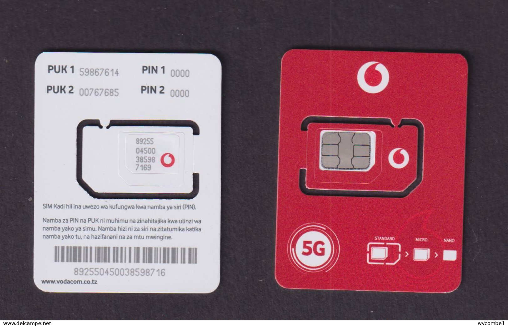 TANZANIA - Vodacom 5G Unused Chip SIM Phonecard - Tanzania
