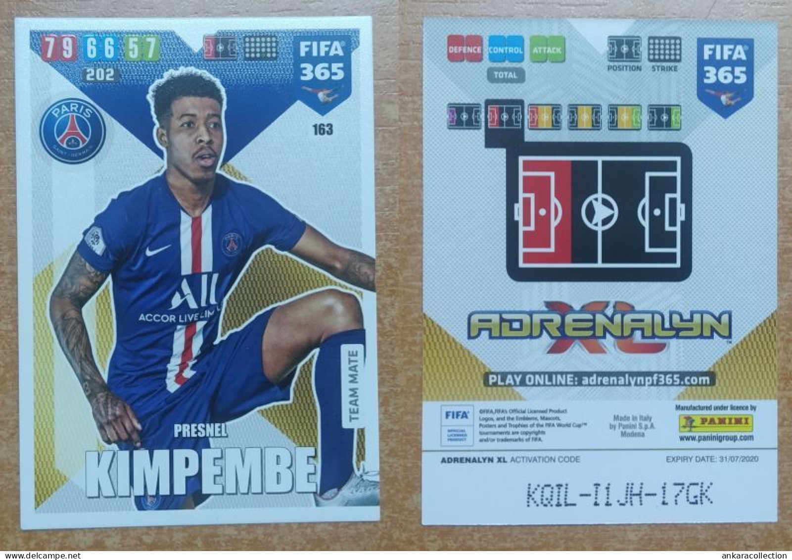 AC - 163 PRESNEL KIMPEMBE  PARIS SAINT GERMAIN  PANINI FIFA 365 2020 ADRENALYN TRADING CARD - Trading-Karten