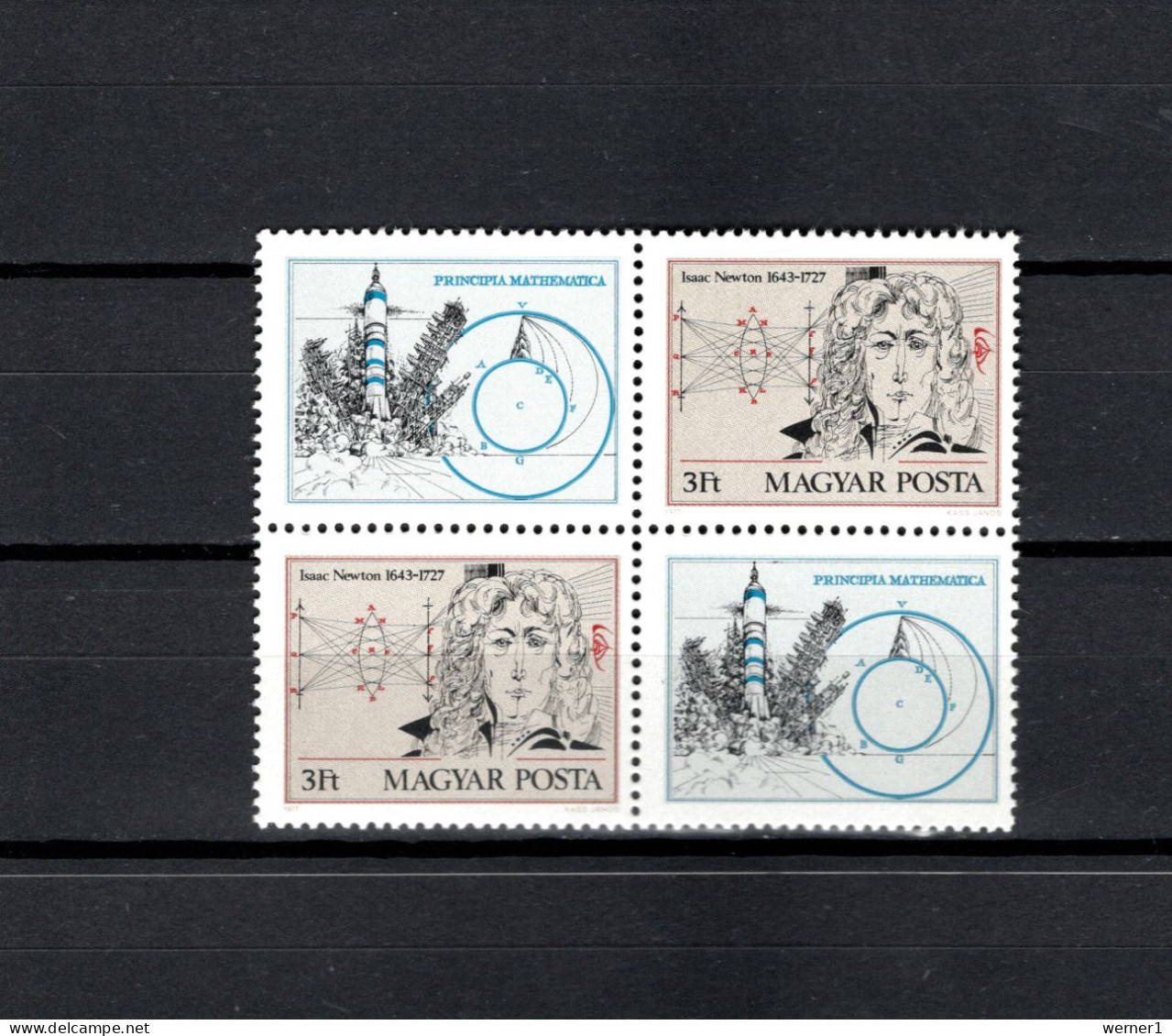 Hungary 1977 Space, Isaac Newton Block Of 4 MNH - Europe