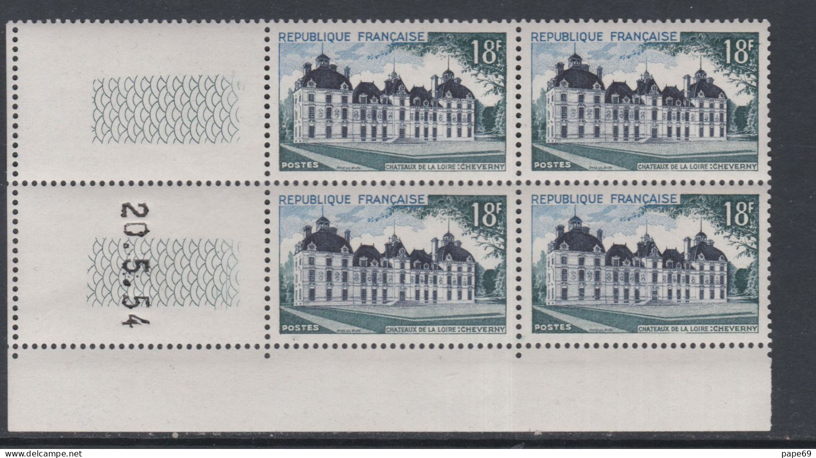 France N° 980 XX Château De Cheverny  En Bloc De 4 Coin Daté Du  20 . 5. 54 ; Sans Trait Sans Charnière, TB - 1950-1959