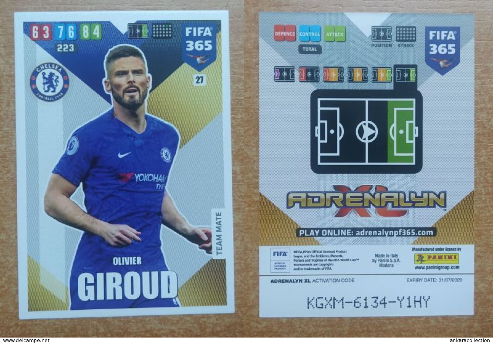 AC - 27 OLIVIER GIROUD  CHELSEA  PANINI FIFA 365 2020 ADRENALYN TRADING CARD - Tarjetas