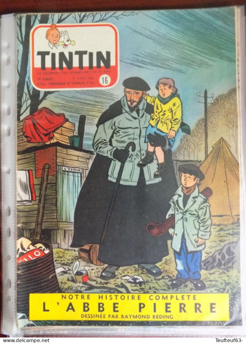 Tintin N° 16/1954 Couv. Reding " L'abbé Pierre " - Les Pigeons - Pub Tintin " Collection Voir Et Savoir " - Kuifje