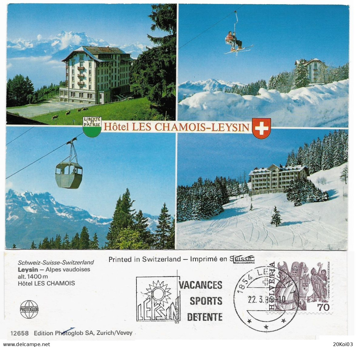 SUISSE 1985 LEYSIN Hôtel Les Chamois_22-3-85 HELVETIA 70_CPM-TTB - Leysin