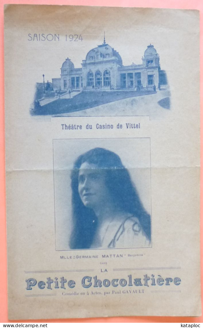 PROGRAMME THEATRE CASINO DE VITTEL - SAISON 1924 - LA PETITE CHOCOLATIERE -3 SCANS - Programme